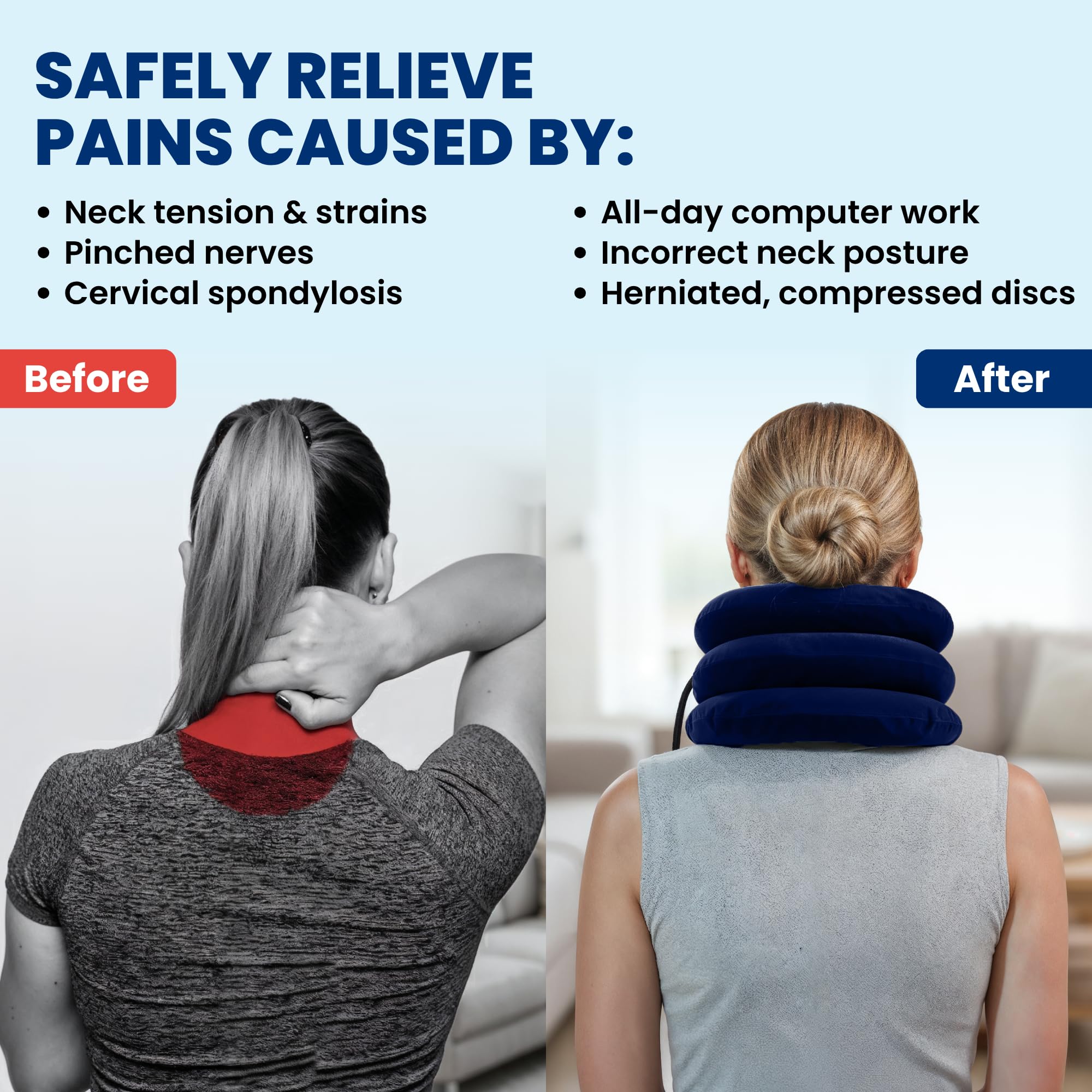 SLANA Inflatable Neck Traction Device - Cervical Traction Device & Adjustable Neck Stretcher & Support Brace, Cervical Pillow for Pain Relief, Neck Decompression Pillow Home Use - Blue