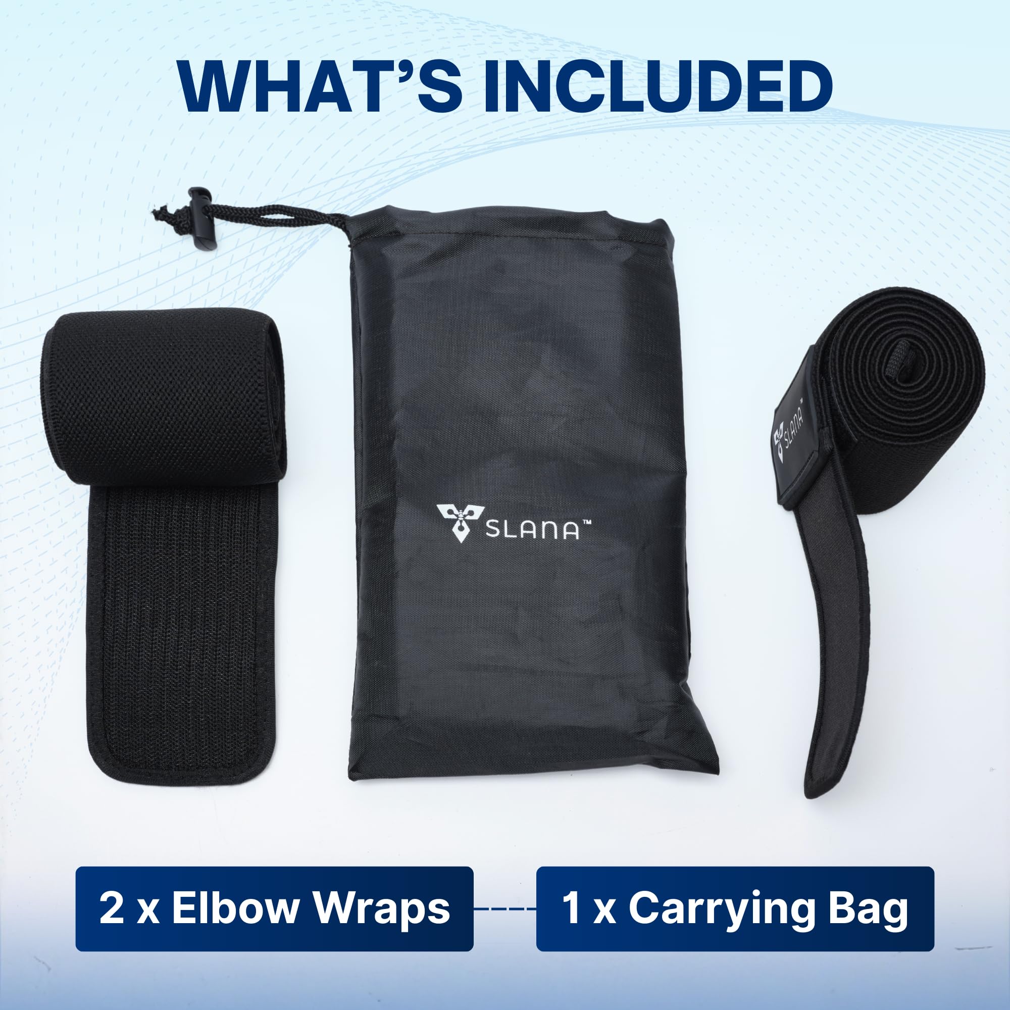 SLANA Elbow Wraps for Weightlifting – 40” Long Adjustable Compression - Elbow Sleeves Weightlifting Men with Hook-and-Loop Closure – Support for Heavy Pressing, Strength Training & Lifting Stability