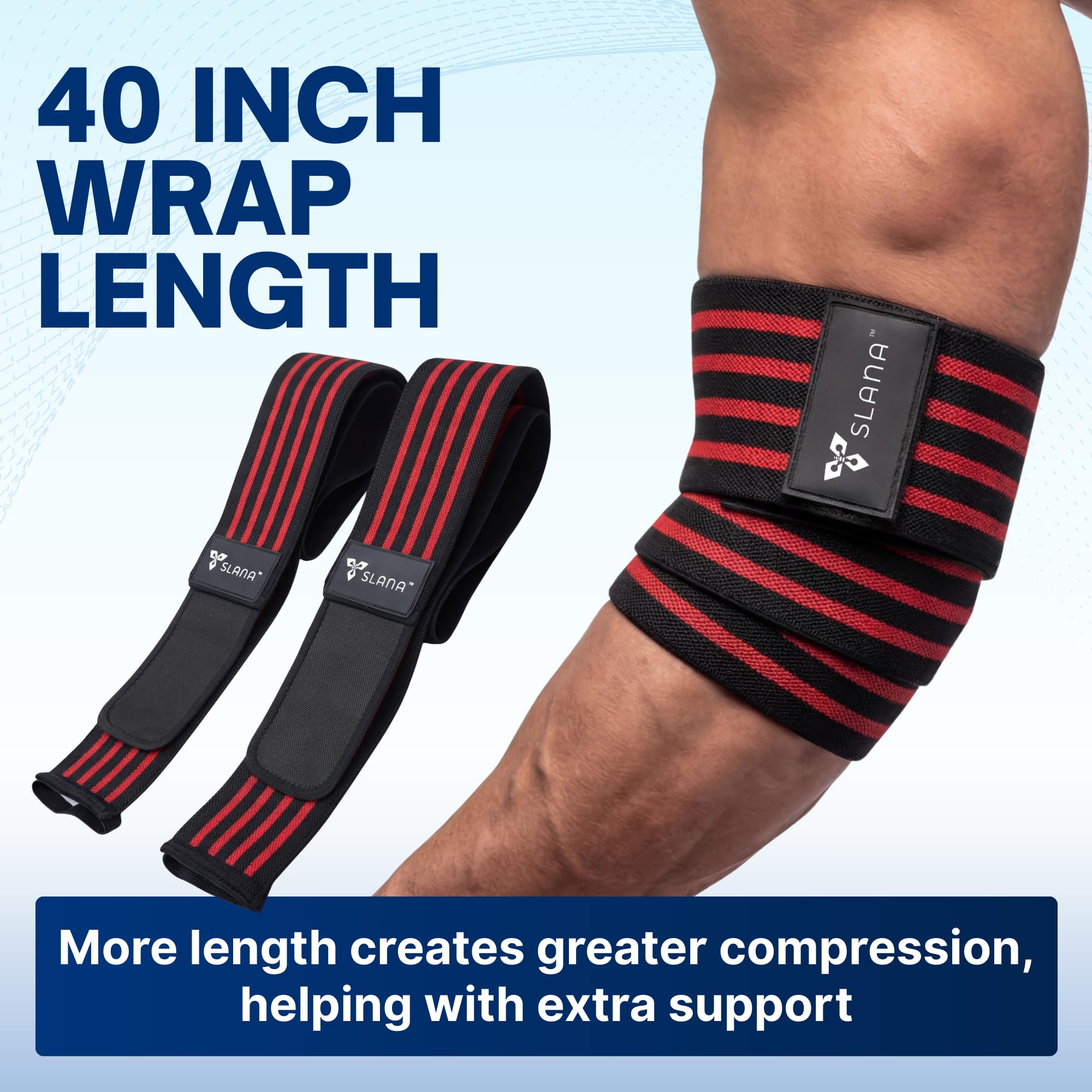 SLANA Elbow Wraps for Weightlifting – 40” Long Adjustable Compression - Elbow Sleeves Weightlifting Men with Hook-and-Loop Closure – Support for Heavy Pressing, Strength Training & Lifting Stability