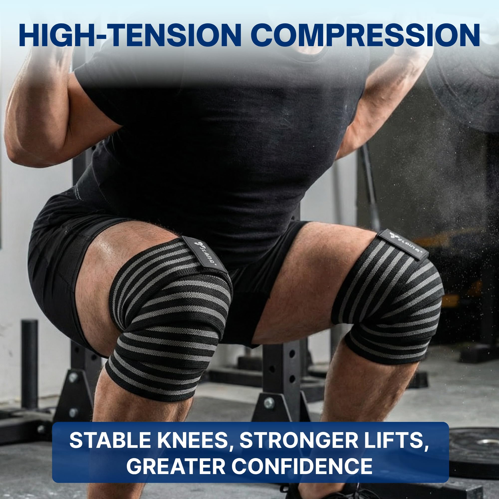 SLANA Knee Wraps for Weightlifting (72”) – Adjustable Compression Knee Wraps for Weightlifting, Knee Straps for Weightlifting with Secure Hook & Loop Closure – Powerlifting, Squats & Heavy Training