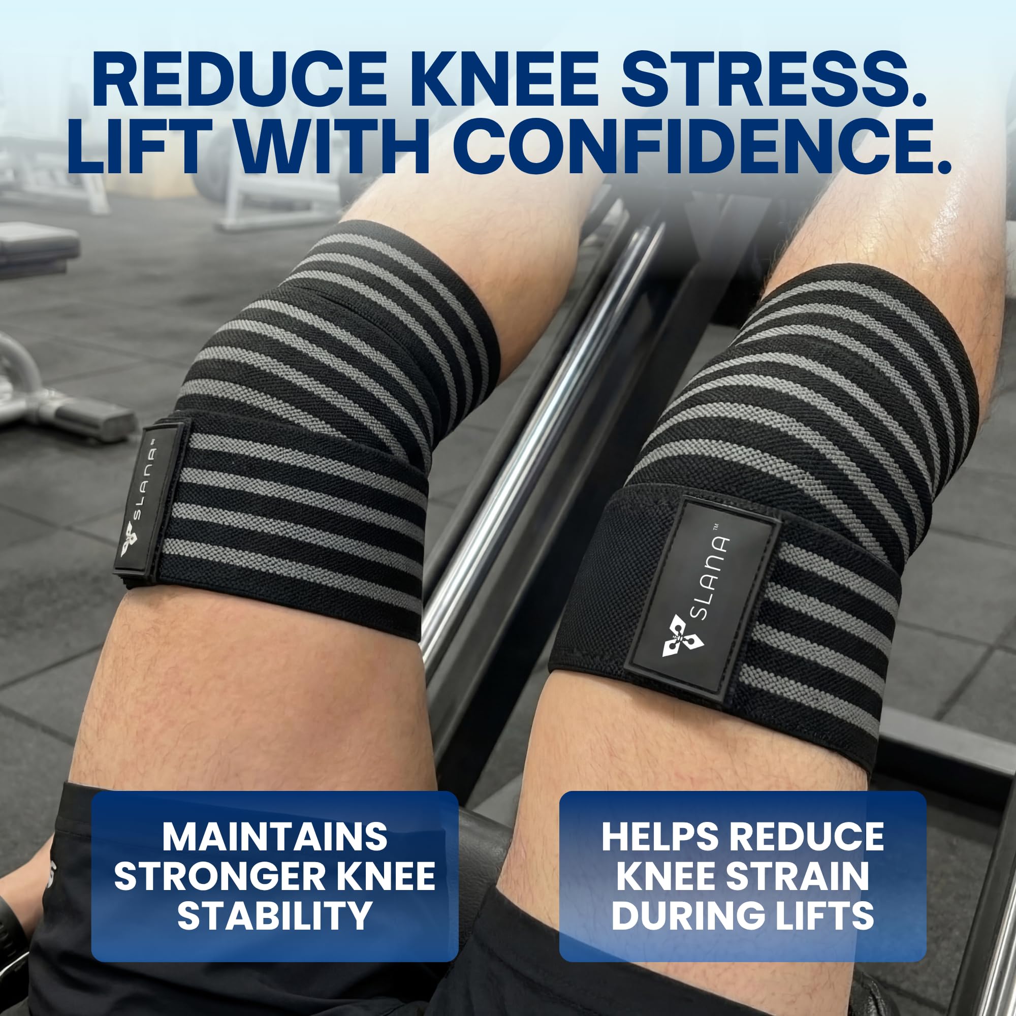 SLANA Knee Wraps for Weightlifting (72”) – Adjustable Compression Knee Wraps for Weightlifting, Knee Straps for Weightlifting with Secure Hook & Loop Closure – Powerlifting, Squats & Heavy Training