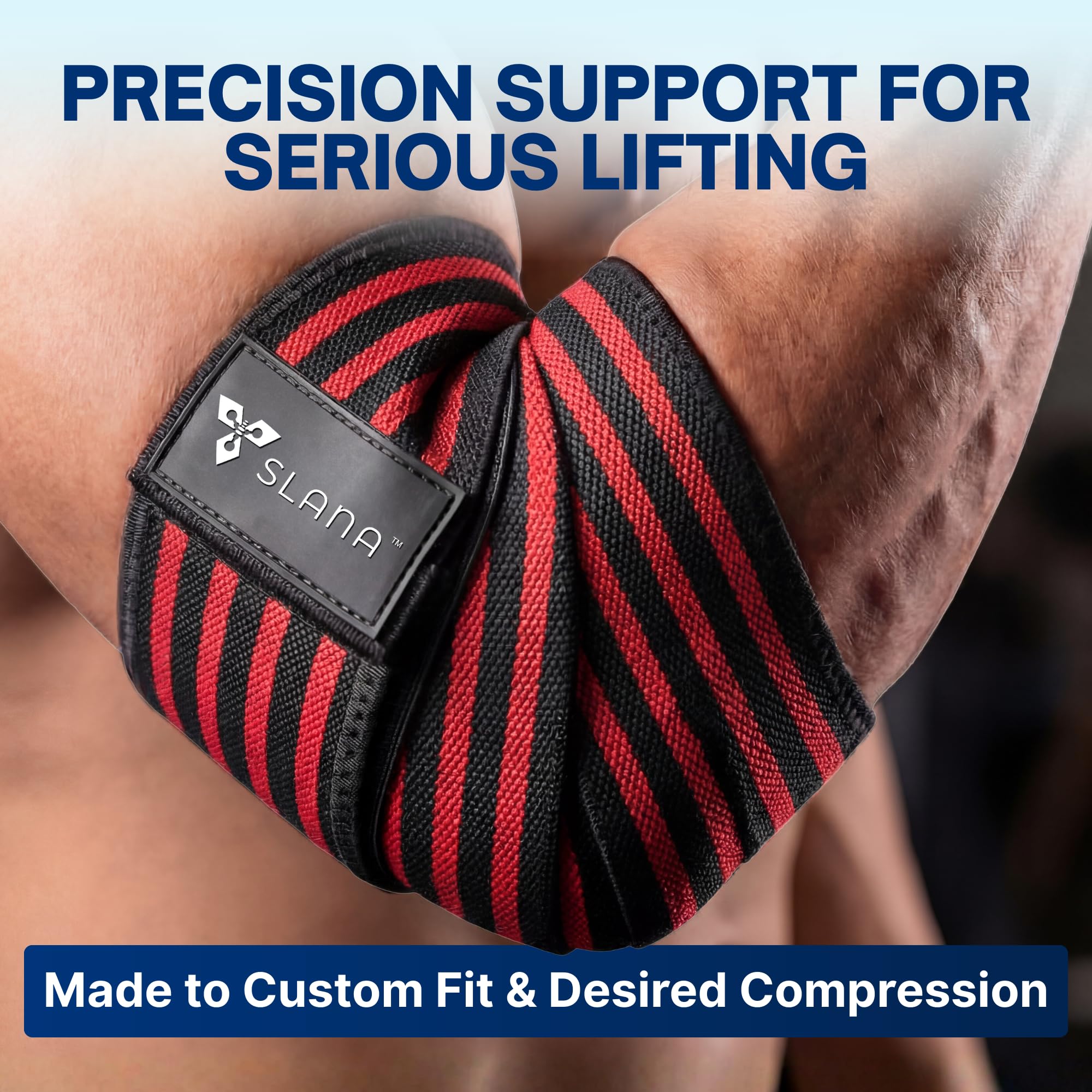 SLANA Elbow Wraps for Weightlifting – 40” Long Adjustable Compression - Elbow Sleeves Weightlifting Men with Hook-and-Loop Closure – Support for Heavy Pressing, Strength Training & Lifting Stability