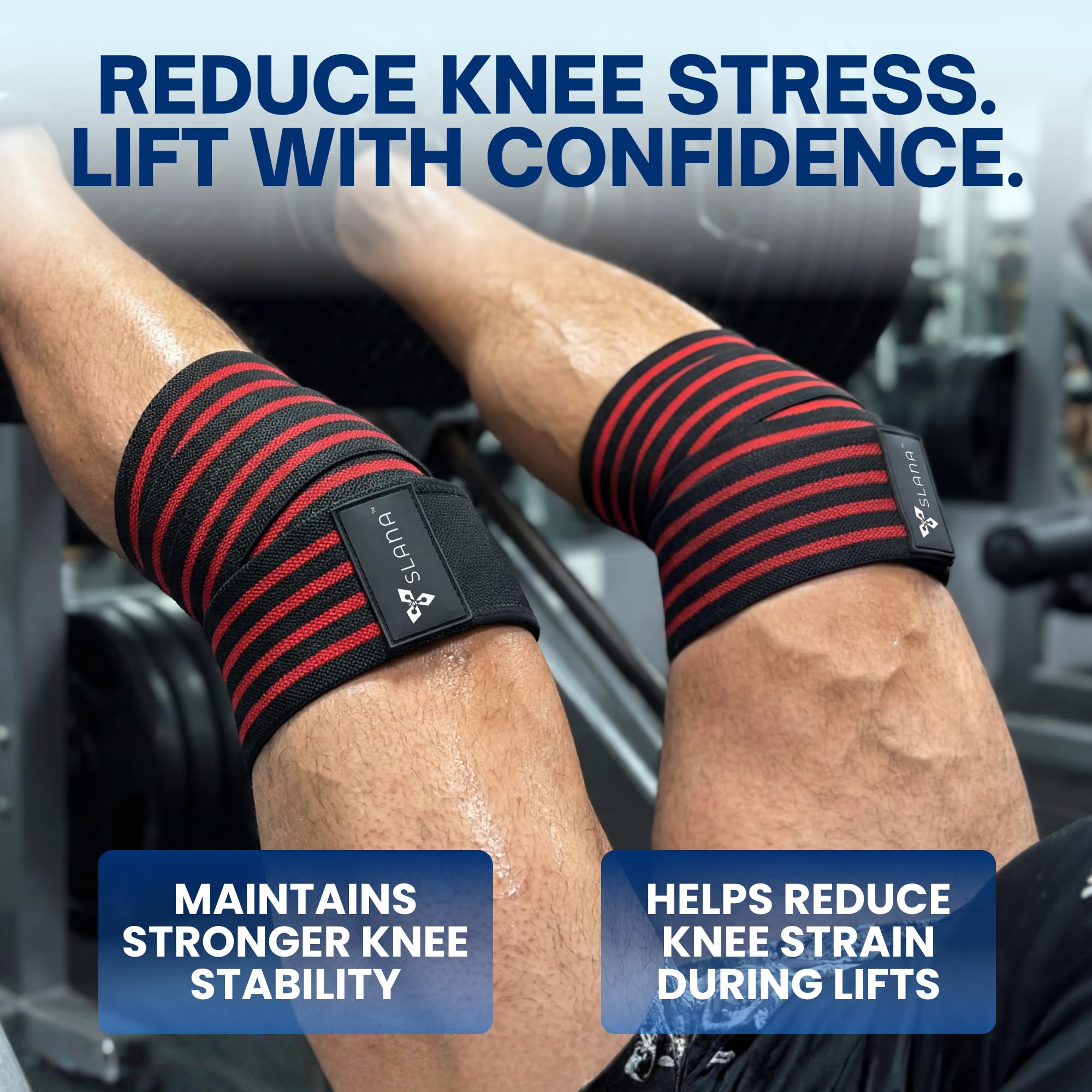 SLANA Knee Wraps for Weightlifting (72”) – Adjustable Compression Knee Wraps for Weightlifting, Knee Straps for Weightlifting with Secure Hook & Loop Closure – Powerlifting, Squats & Heavy Training