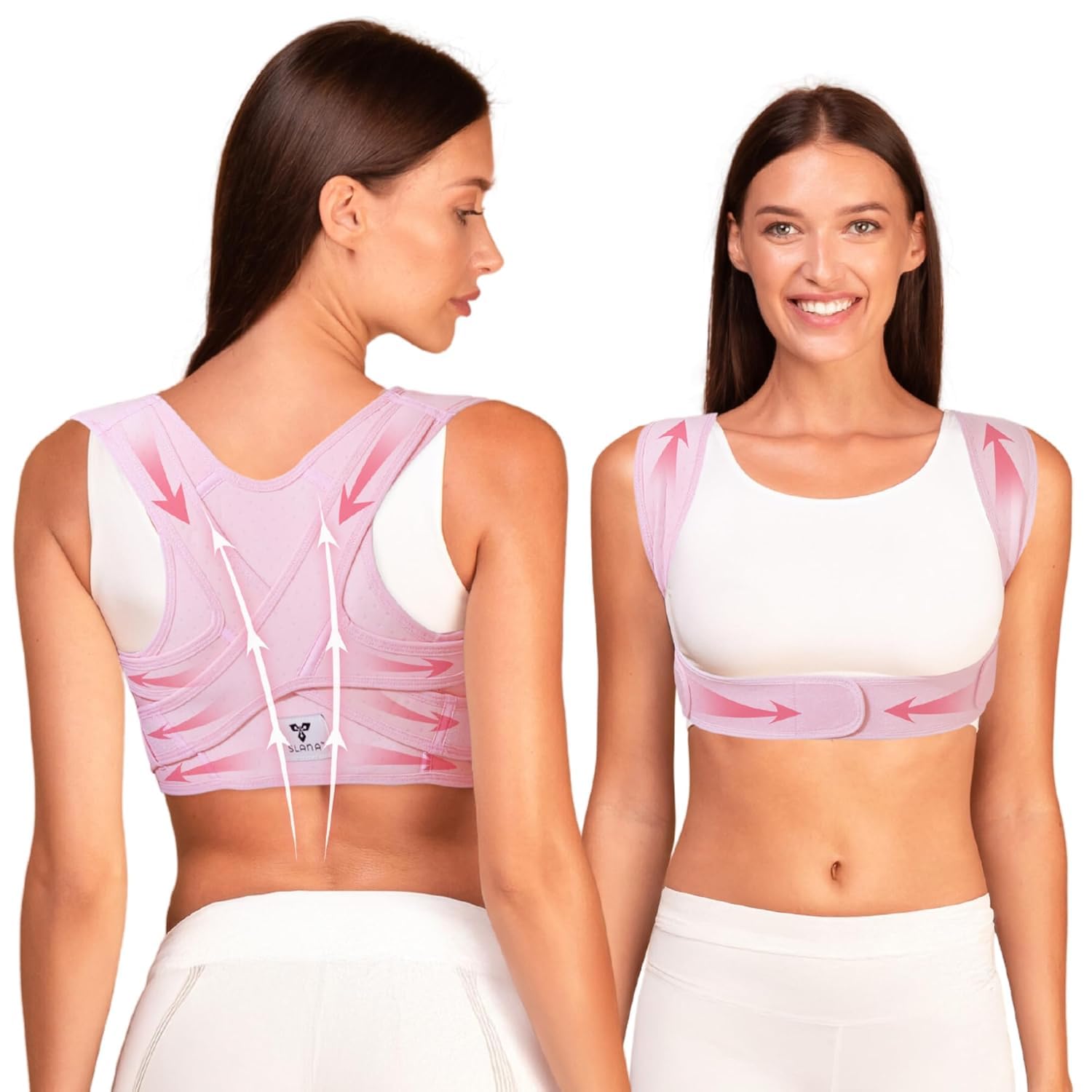 SLANA Back Posture Corrector - Adjustable and Breathable - Medium Size Straightener Posture Corrector Providing Pain Relief from Neck, Shoulder, Upper & Lower Body (Half Back Support (Pink))