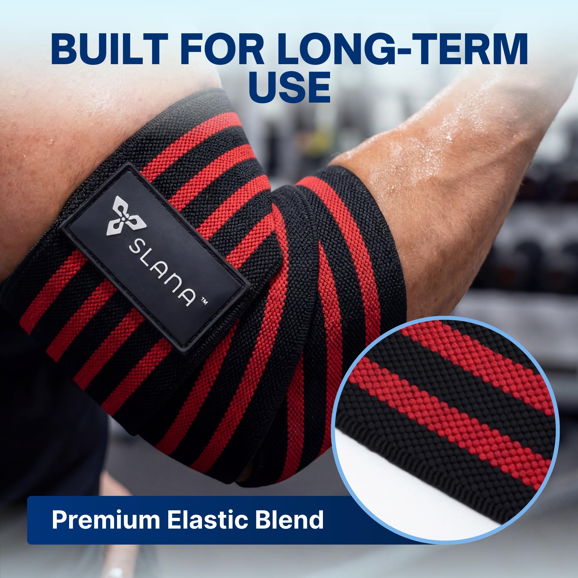 SLANA Elbow Wraps for Weightlifting – 40” Long Adjustable Compression - Elbow Sleeves Weightlifting Men with Hook-and-Loop Closure – Support for Heavy Pressing, Strength Training & Lifting Stability