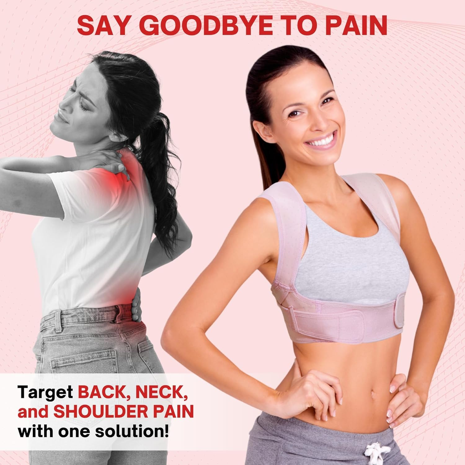 SLANA Back Posture Corrector - Adjustable and Breathable - Medium Size Straightener Posture Corrector Providing Pain Relief from Neck, Shoulder, Upper & Lower Body (Half Back Support (Pink))