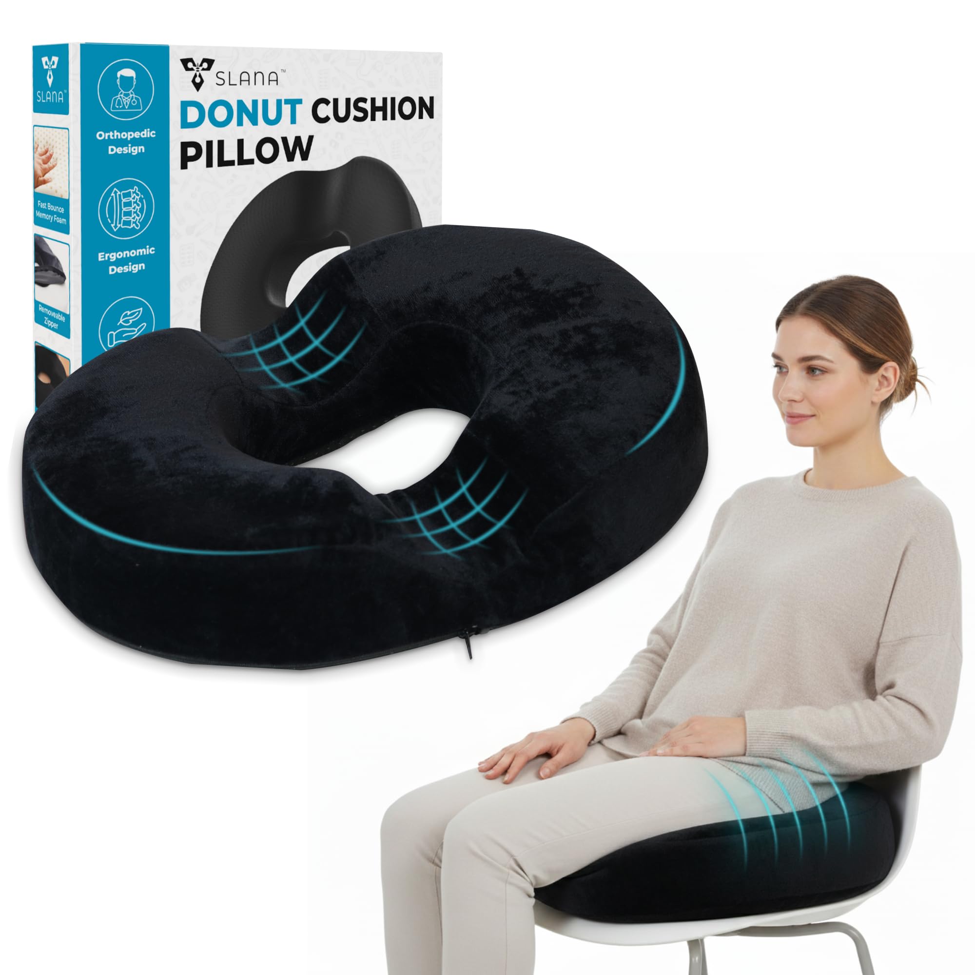 SLANA Postpartum Donut Pillow – Butt Donut Pillow Tailbone Pain Relief Cushion, Memory Foam Hemorrhoid Pillow & Coccyx Support for Pregnancy, Tailbone Pain, Anti-Slip Butt Pillow for Bed, Office, Car