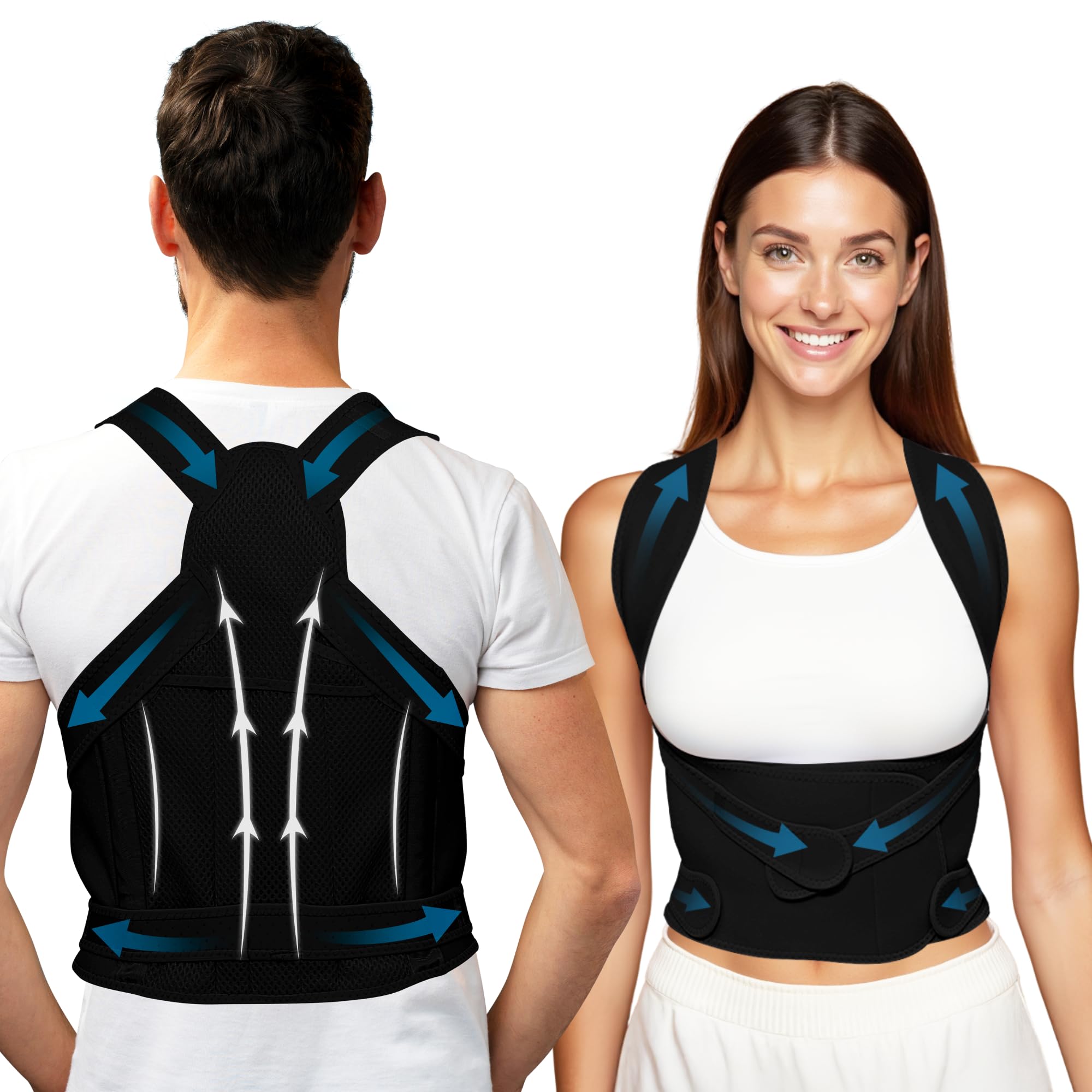 SLANA Back Posture Corrector - Adjustable and Breathable - Medium Size Straightener Posture Corrector Providing Pain Relief from Neck, Shoulder, Upper & Lower Body (Full Back Support (Black))