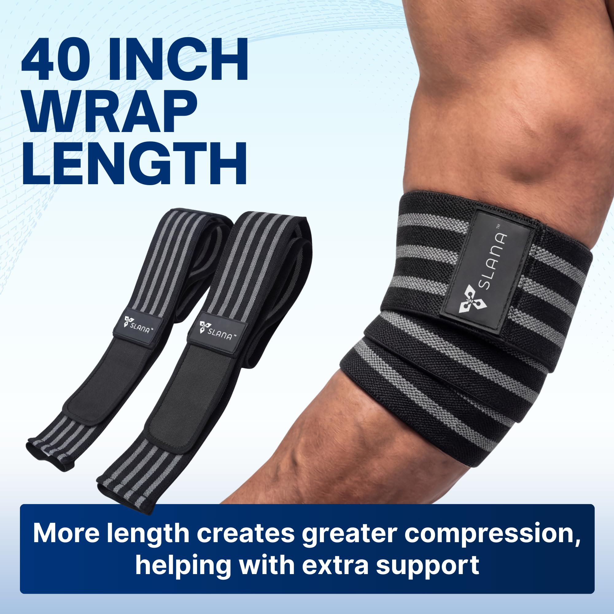 SLANA Elbow Wraps for Weightlifting – 40” Long Adjustable Compression - Elbow Sleeves Weightlifting Men with Hook-and-Loop Closure – Support for Heavy Pressing, Strength Training & Lifting Stability