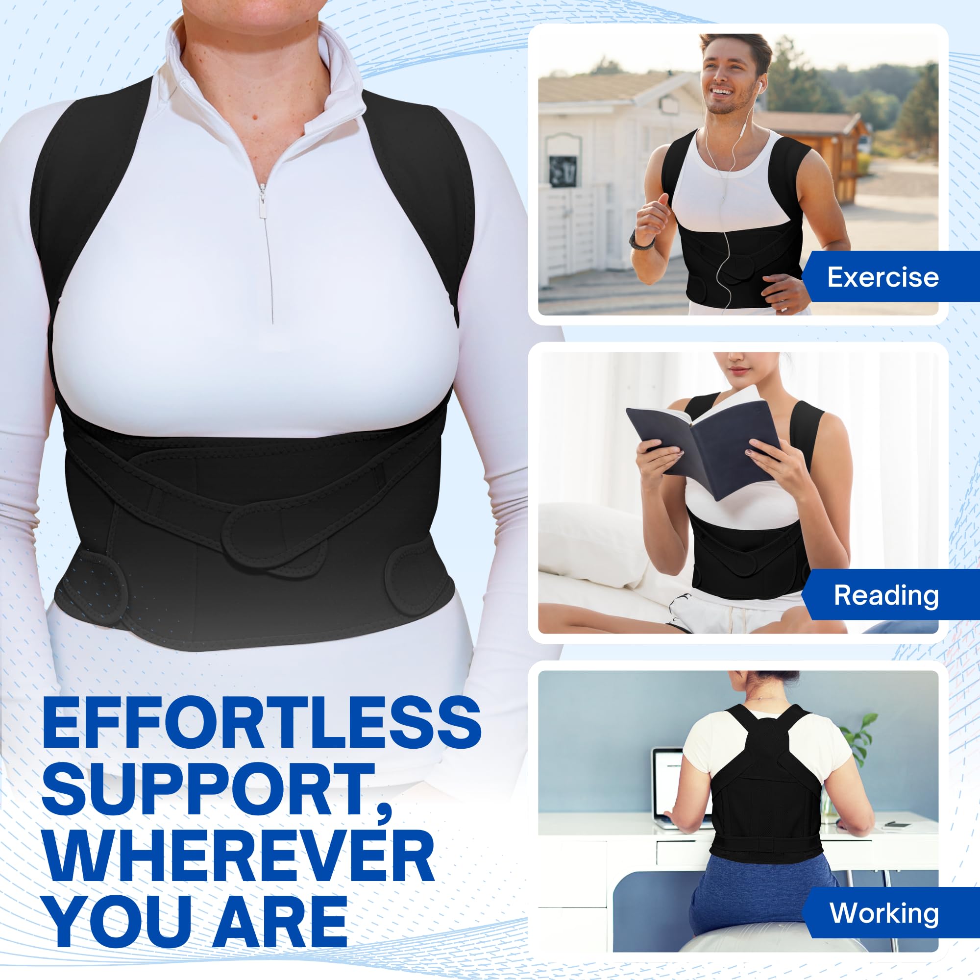 SLANA Back Posture Corrector - Adjustable and Breathable - Medium Size Straightener Posture Corrector Providing Pain Relief from Neck, Shoulder, Upper & Lower Body (Full Back Support (Black))
