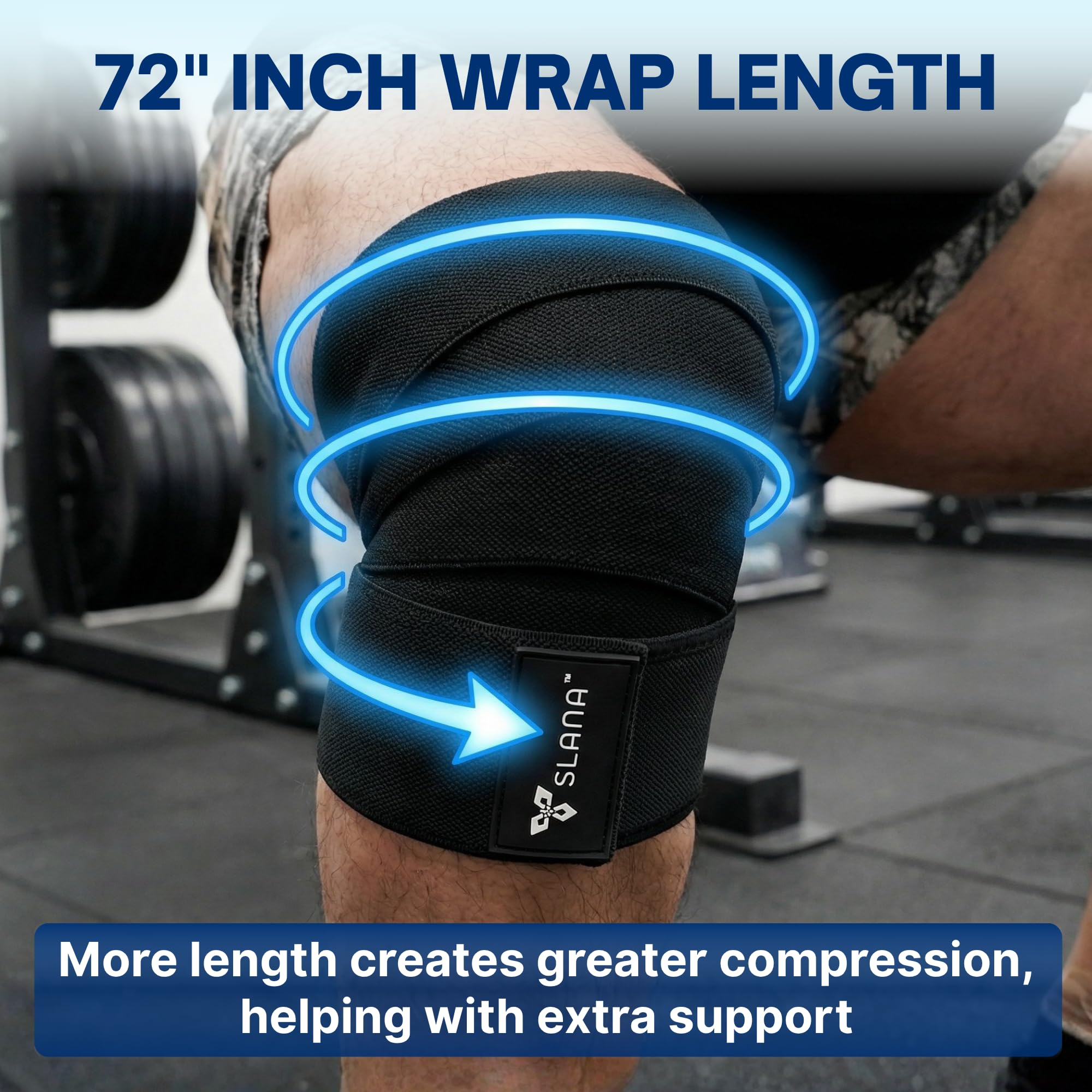 SLANA Knee Wraps for Weightlifting (72”) – Adjustable Compression Knee Wraps for Weightlifting, Knee Straps for Weightlifting with Secure Hook & Loop Closure – Powerlifting, Squats & Heavy Training
