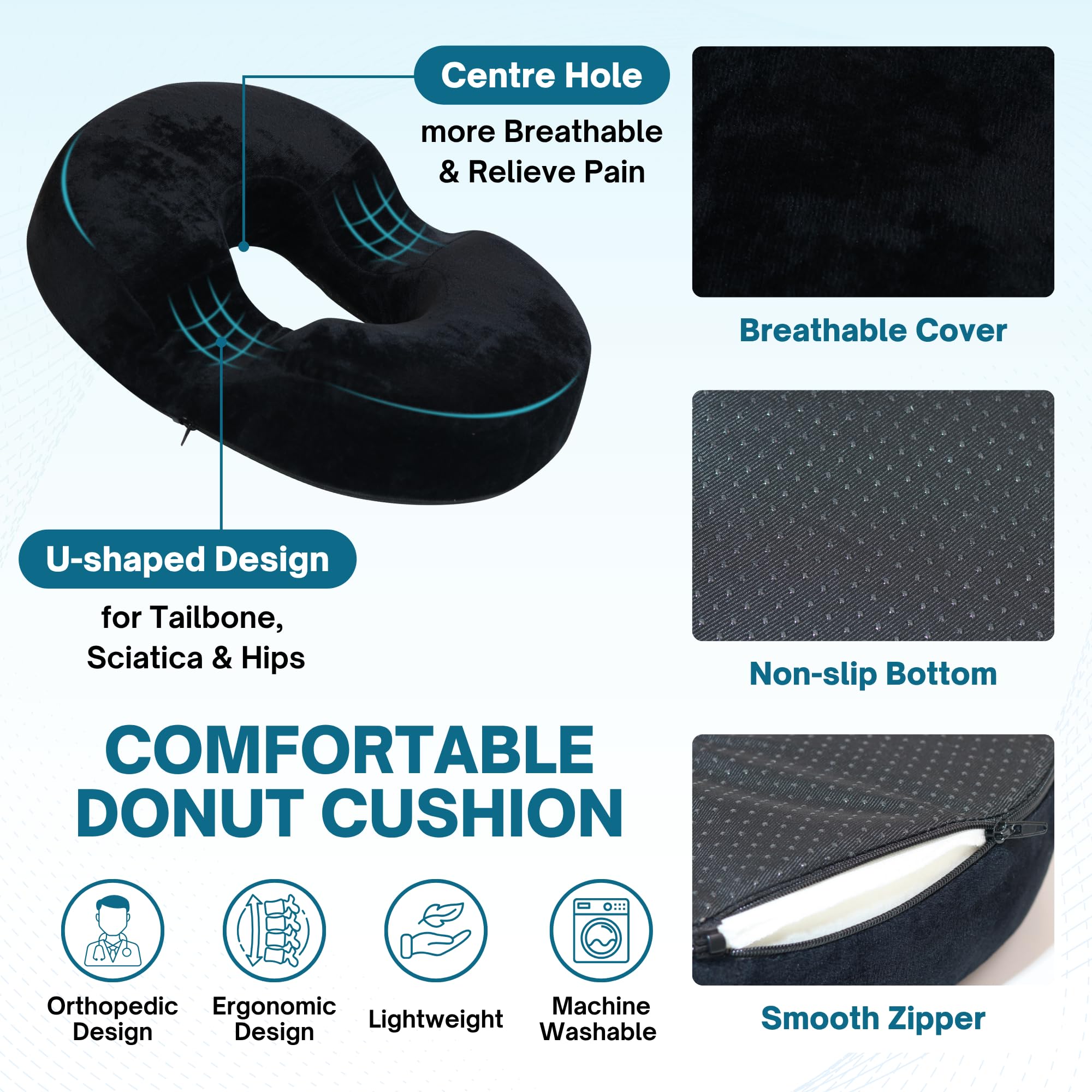 SLANA Postpartum Donut Pillow – Butt Donut Pillow Tailbone Pain Relief Cushion, Memory Foam Hemorrhoid Pillow & Coccyx Support for Pregnancy, Tailbone Pain, Anti-Slip Butt Pillow for Bed, Office, Car