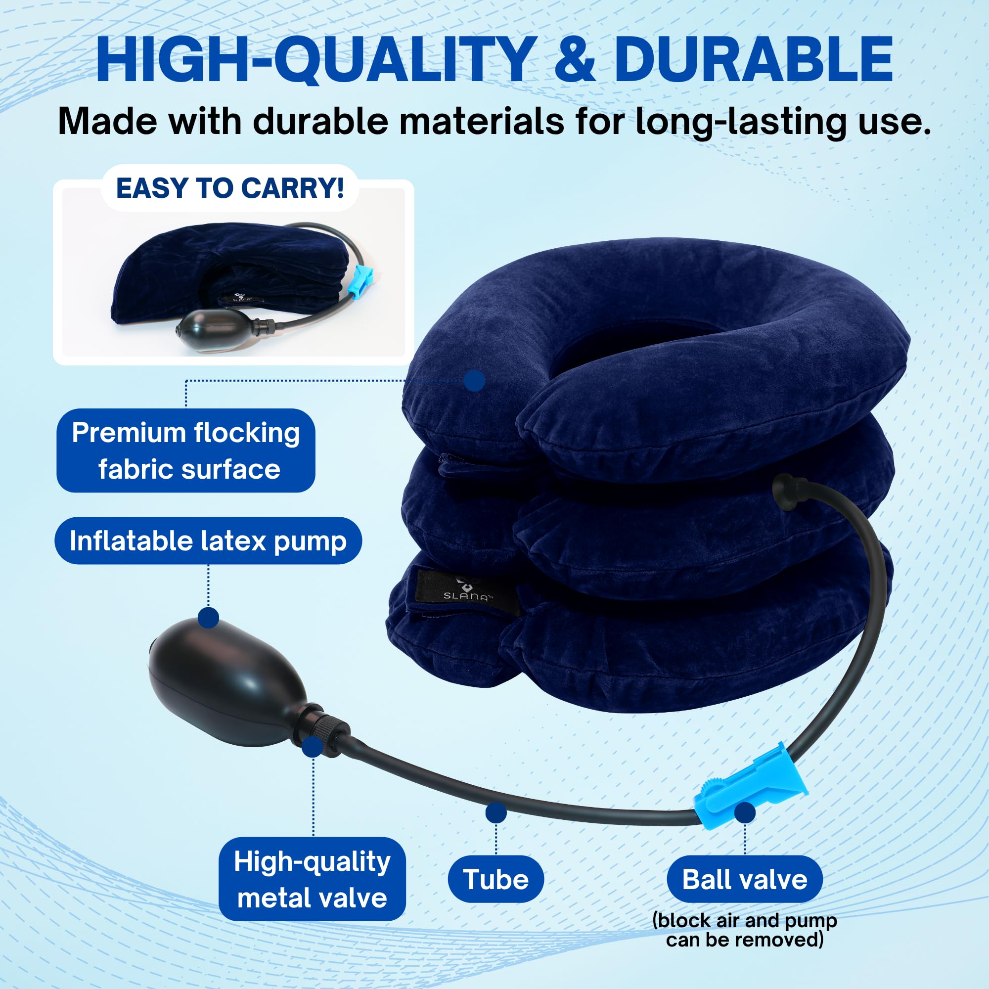 SLANA Inflatable Neck Traction Device - Cervical Traction Device & Adjustable Neck Stretcher & Support Brace, Cervical Pillow for Pain Relief, Neck Decompression Pillow Home Use - Blue
