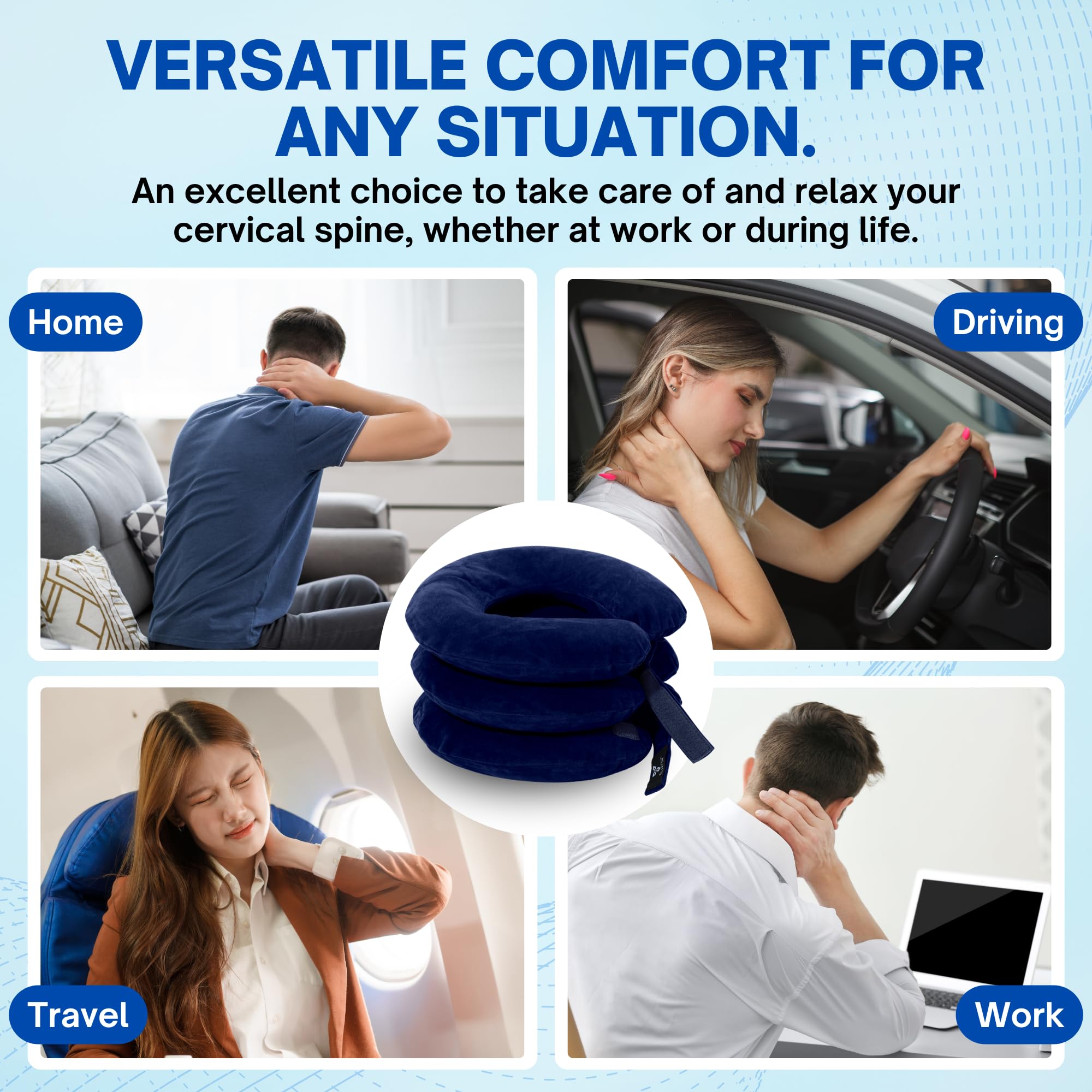 SLANA Inflatable Neck Traction Device - Cervical Traction Device & Adjustable Neck Stretcher & Support Brace, Cervical Pillow for Pain Relief, Neck Decompression Pillow Home Use - Blue