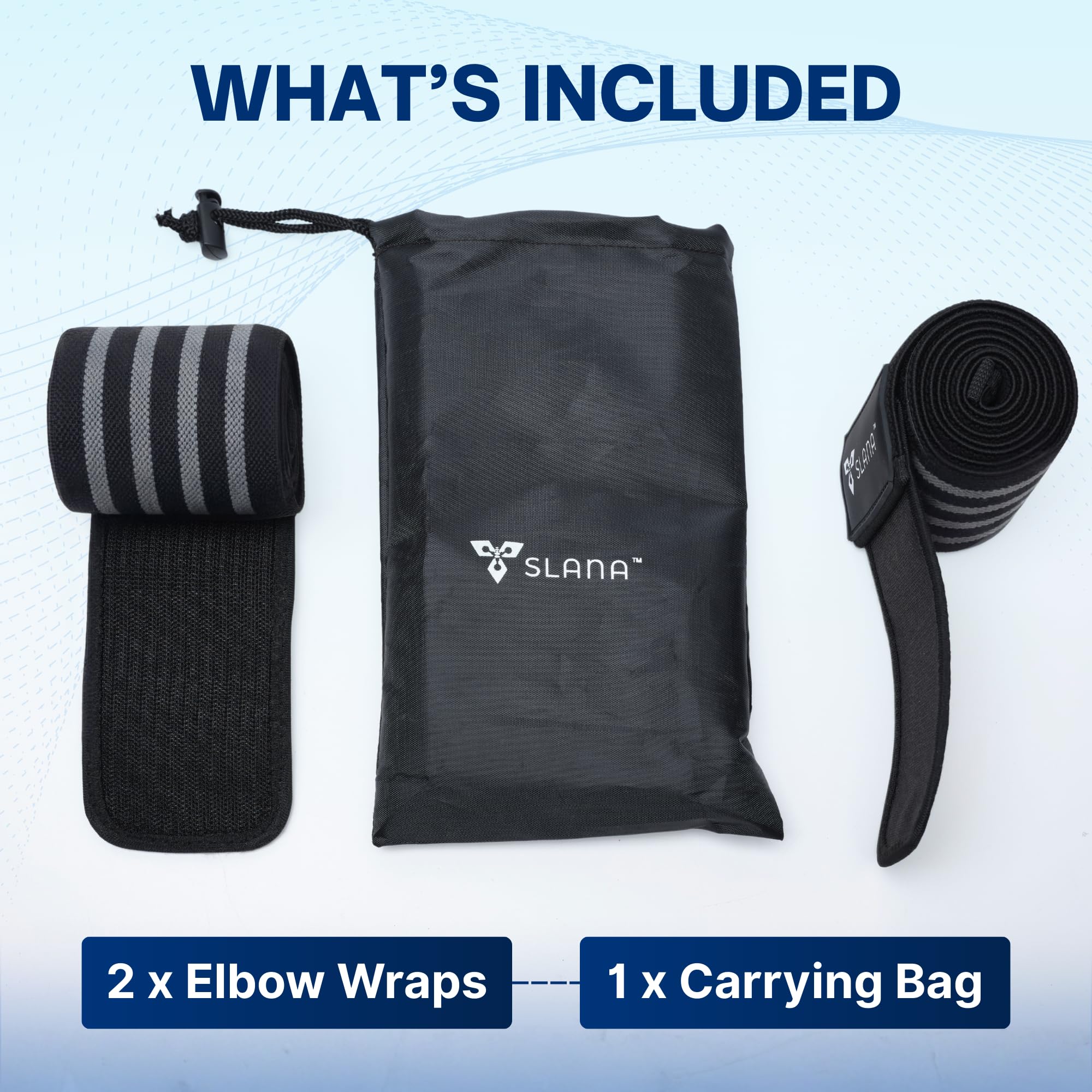 SLANA Elbow Wraps for Weightlifting – 40” Long Adjustable Compression - Elbow Sleeves Weightlifting Men with Hook-and-Loop Closure – Support for Heavy Pressing, Strength Training & Lifting Stability