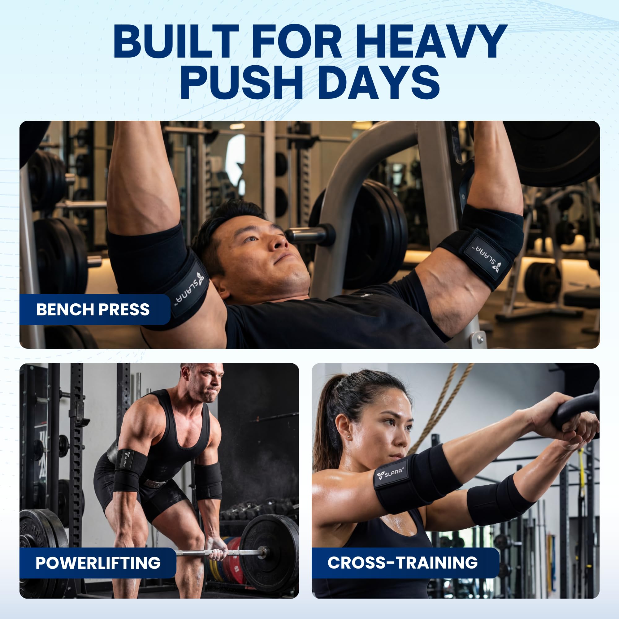 SLANA Elbow Wraps for Weightlifting – 40” Long Adjustable Compression - Elbow Sleeves Weightlifting Men with Hook-and-Loop Closure – Support for Heavy Pressing, Strength Training & Lifting Stability