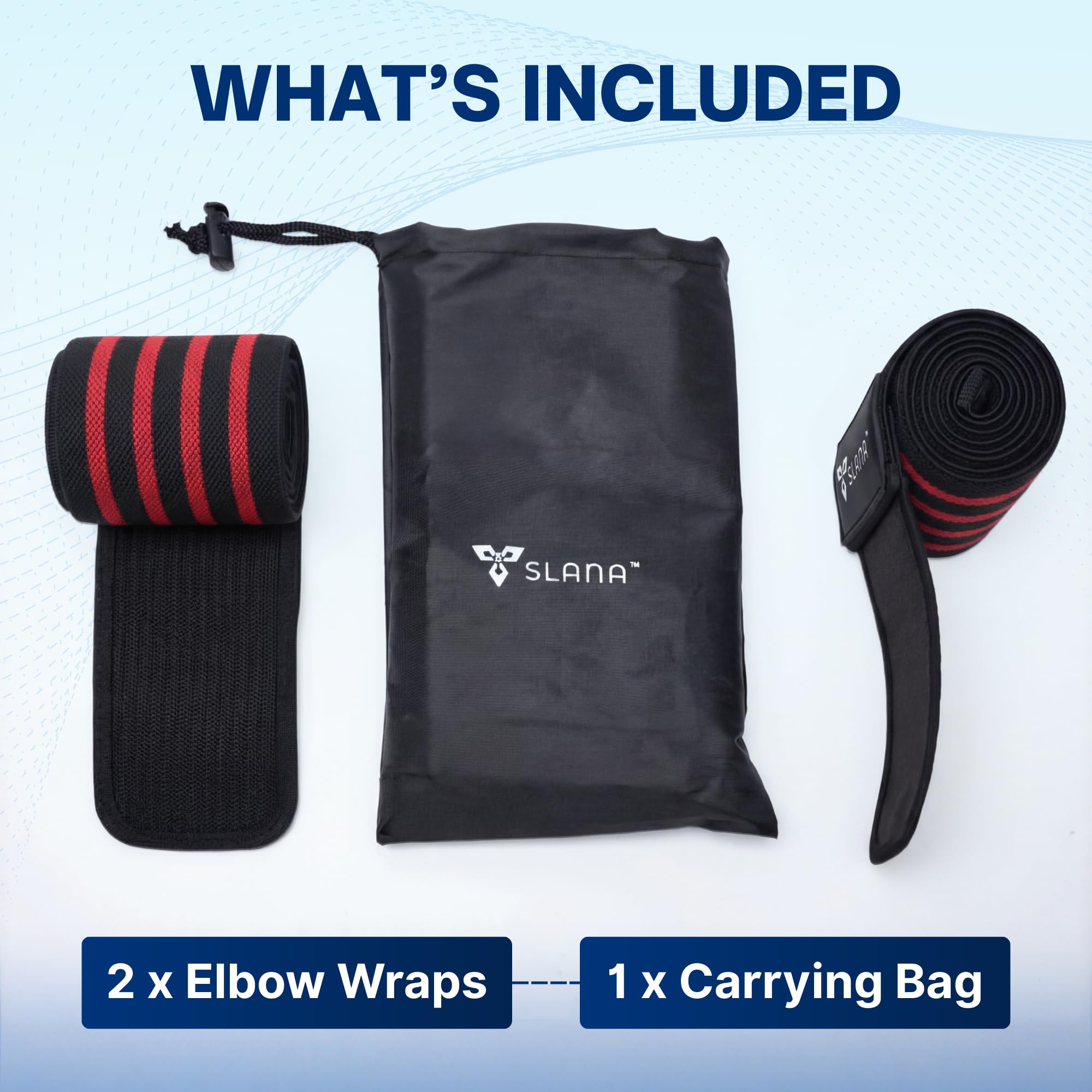 SLANA Elbow Wraps for Weightlifting – 40” Long Adjustable Compression - Elbow Sleeves Weightlifting Men with Hook-and-Loop Closure – Support for Heavy Pressing, Strength Training & Lifting Stability