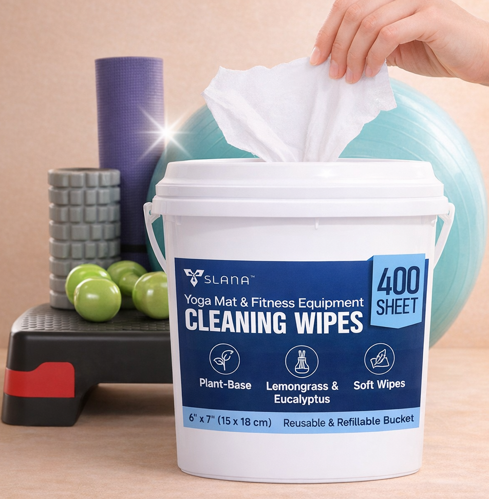 Slana Plant-Based Gym Wipes (400 Count) – Large 6”×7” Fitness Equipment Cleaning Yoga Mat Cleaner Wipes, Lemongrass, Residue-Free, Non-Toxic, Safe for Bikes, Treadmills & Home Gyms