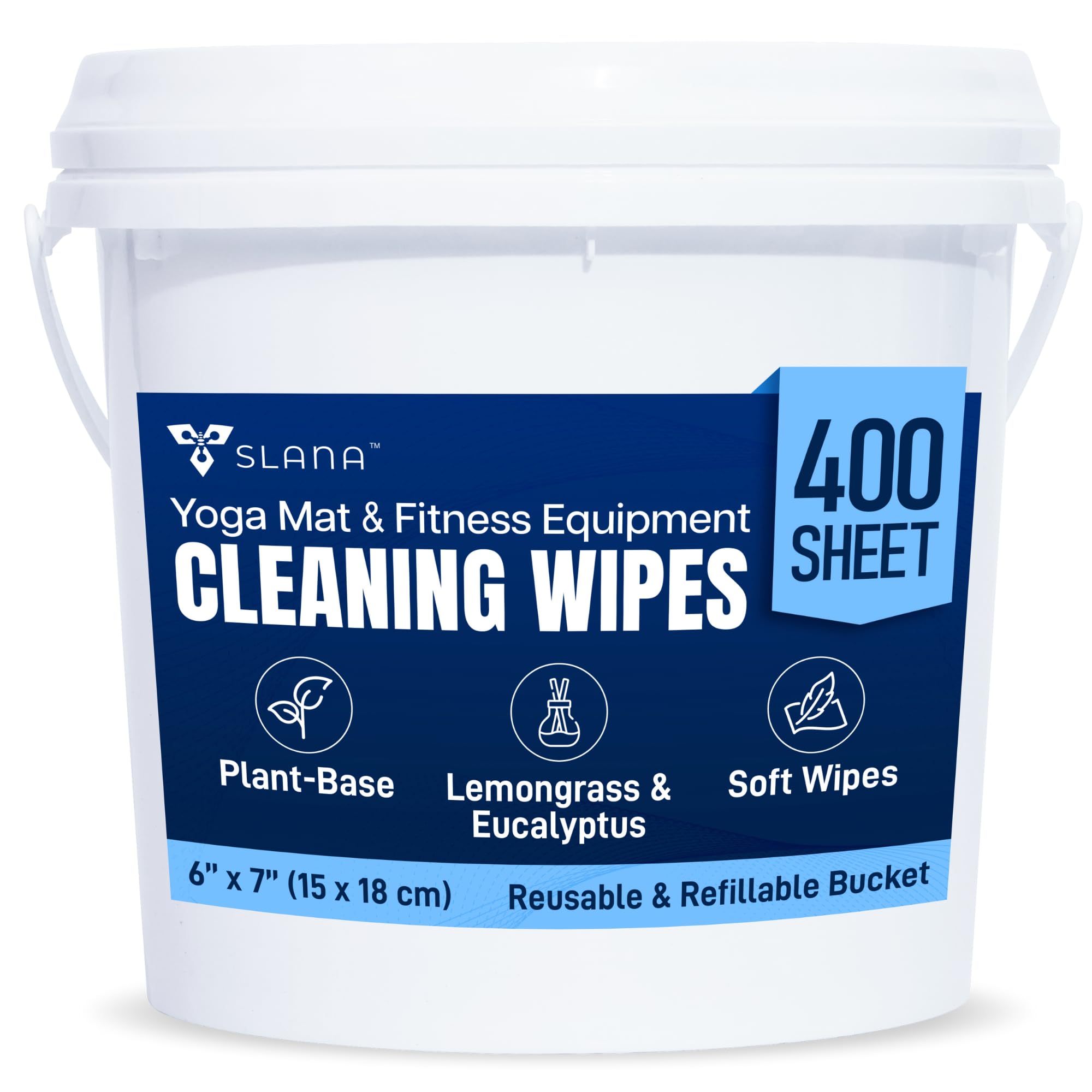 Slana Plant-Based Gym Wipes (400 Count) – Large 6”×7” Fitness Equipment Cleaning Yoga Mat Cleaner Wipes, Lemongrass, Residue-Free, Non-Toxic, Safe for Bikes, Treadmills & Home Gyms