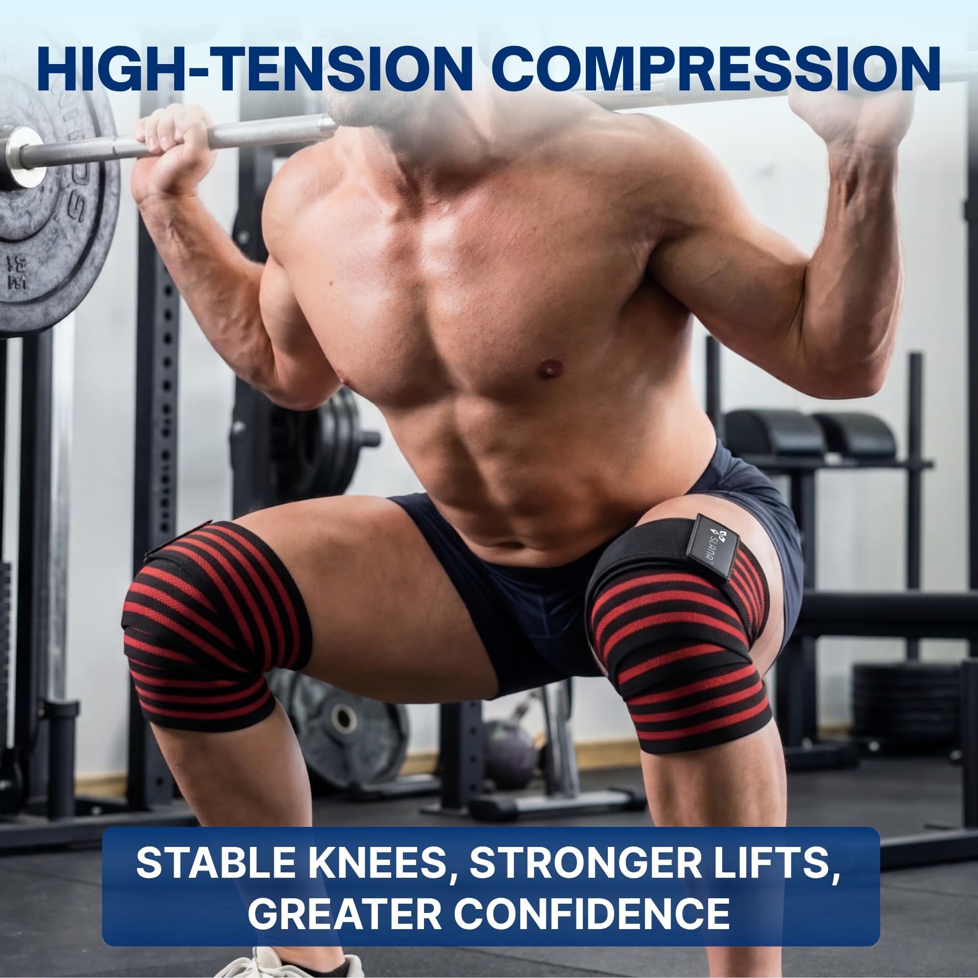 SLANA Knee Wraps for Weightlifting (72”) – Adjustable Compression Knee Wraps for Weightlifting, Knee Straps for Weightlifting with Secure Hook & Loop Closure – Powerlifting, Squats & Heavy Training