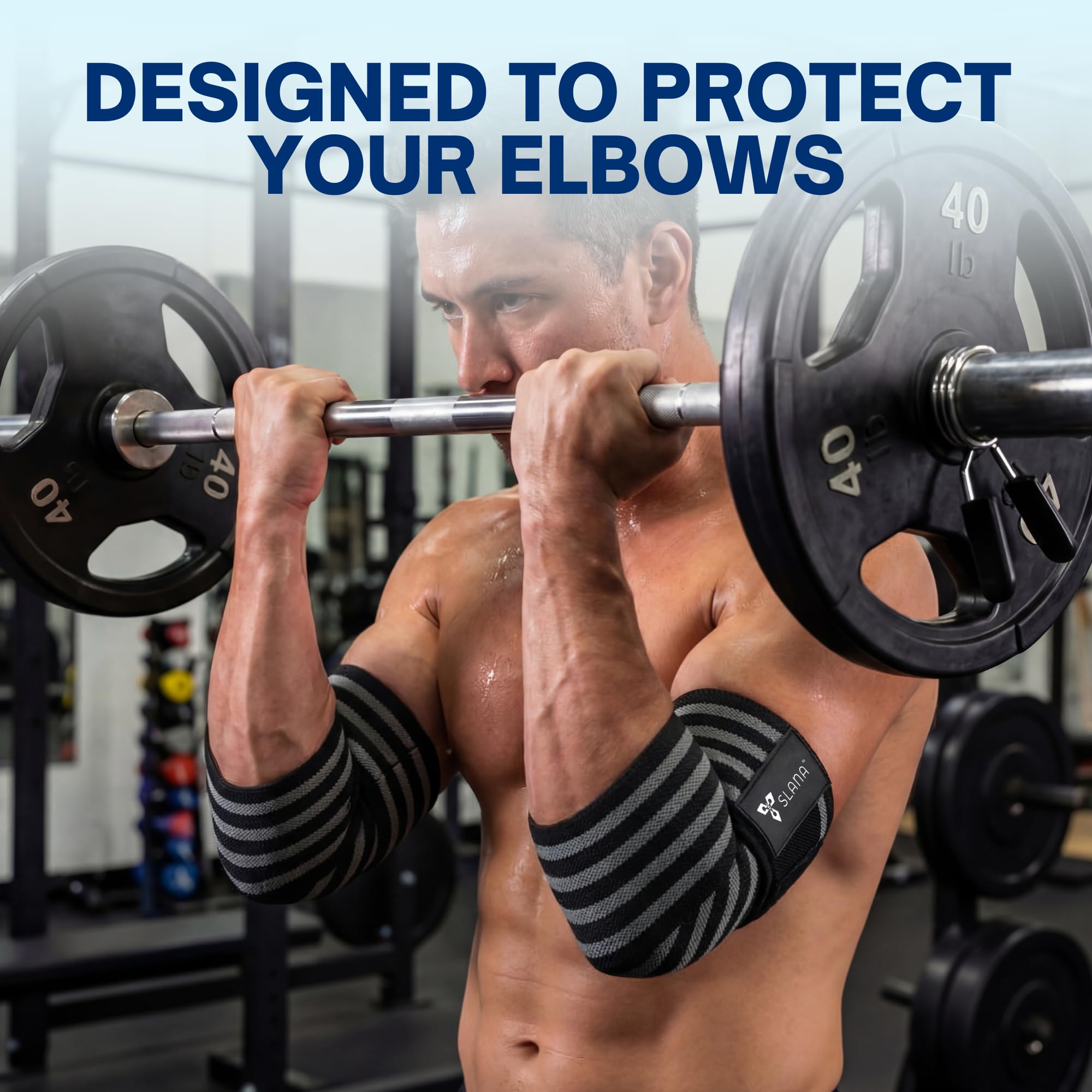 SLANA Elbow Wraps for Weightlifting – 40” Long Adjustable Compression - Elbow Sleeves Weightlifting Men with Hook-and-Loop Closure – Support for Heavy Pressing, Strength Training & Lifting Stability