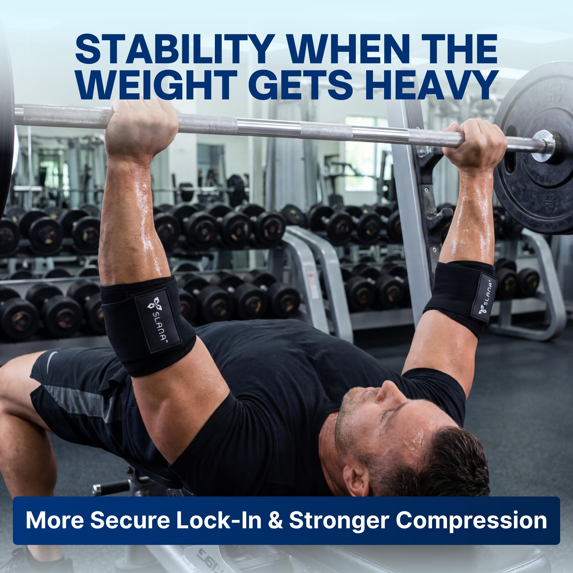 SLANA Elbow Wraps for Weightlifting – 40” Long Adjustable Compression - Elbow Sleeves Weightlifting Men with Hook-and-Loop Closure – Support for Heavy Pressing, Strength Training & Lifting Stability