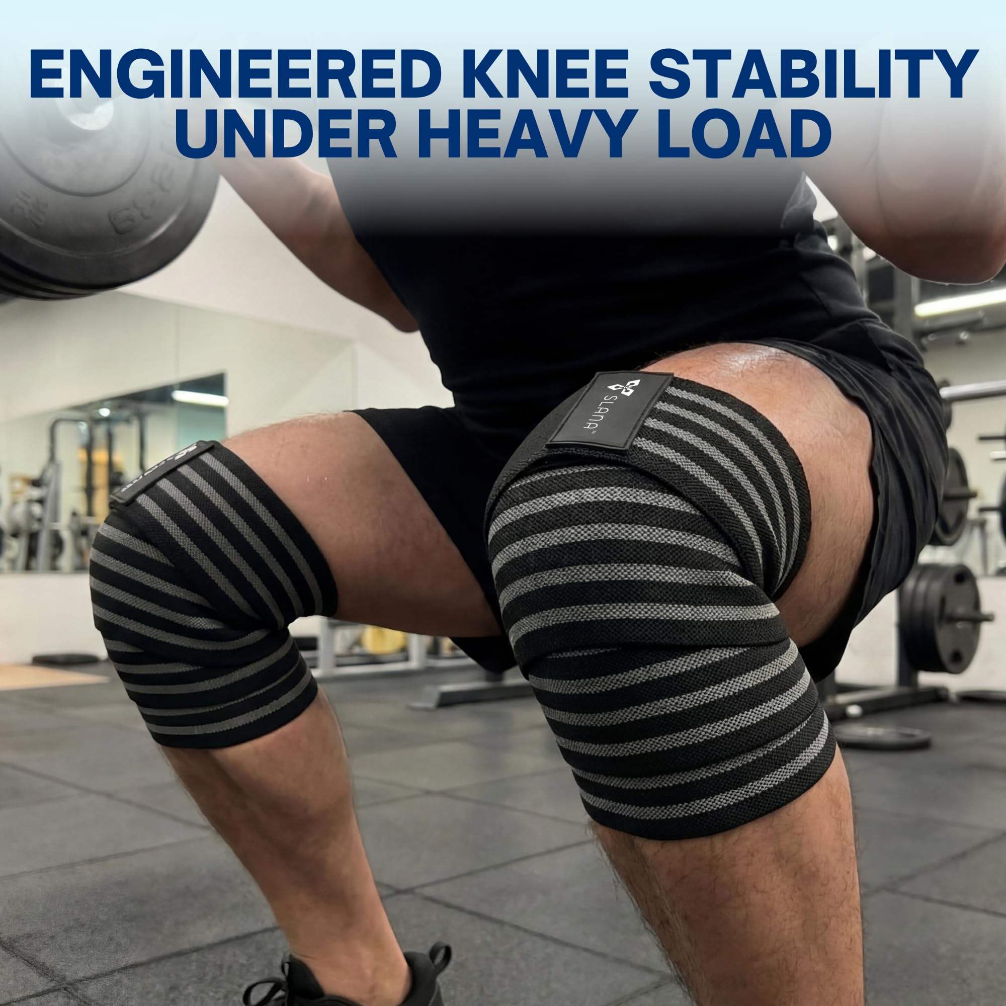 SLANA Knee Wraps for Weightlifting (72”) – Adjustable Compression Knee Wraps for Weightlifting, Knee Straps for Weightlifting with Secure Hook & Loop Closure – Powerlifting, Squats & Heavy Training
