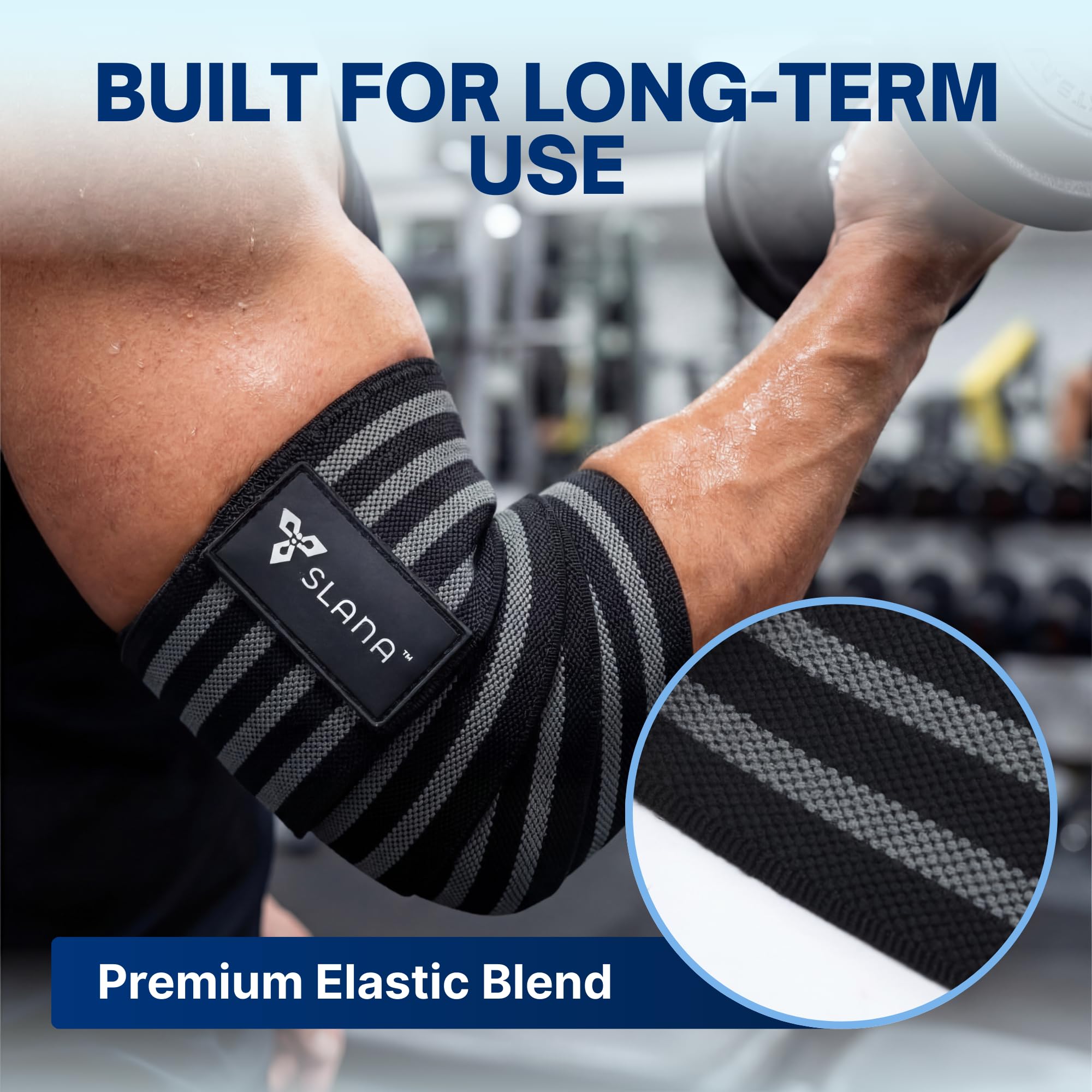 SLANA Elbow Wraps for Weightlifting – 40” Long Adjustable Compression - Elbow Sleeves Weightlifting Men with Hook-and-Loop Closure – Support for Heavy Pressing, Strength Training & Lifting Stability