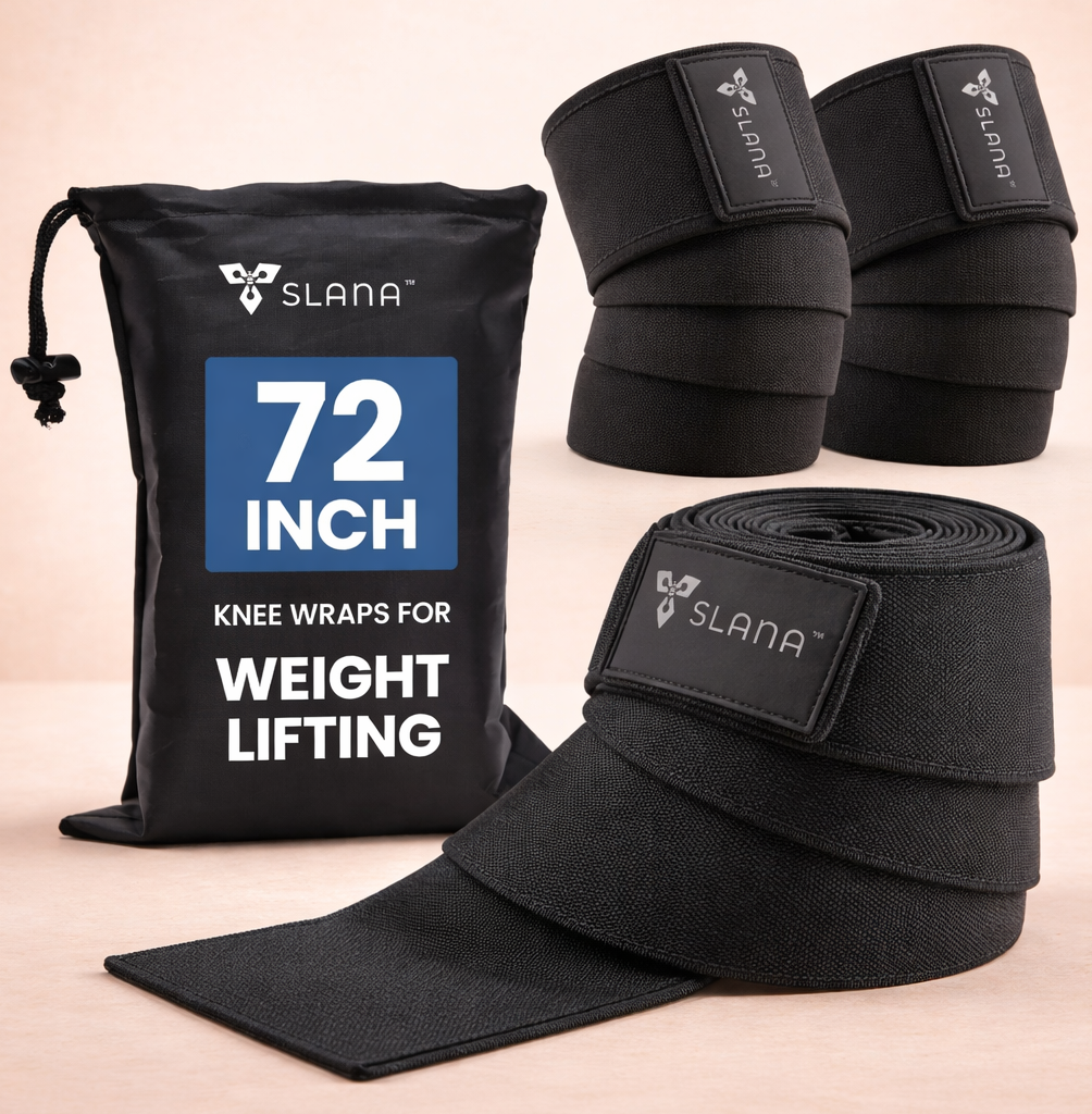 SLANA Knee Wraps for Weightlifting (72”) – Adjustable Compression Knee Wraps for Weightlifting, Knee Straps for Weightlifting with Secure Hook & Loop Closure – Powerlifting, Squats & Heavy Training