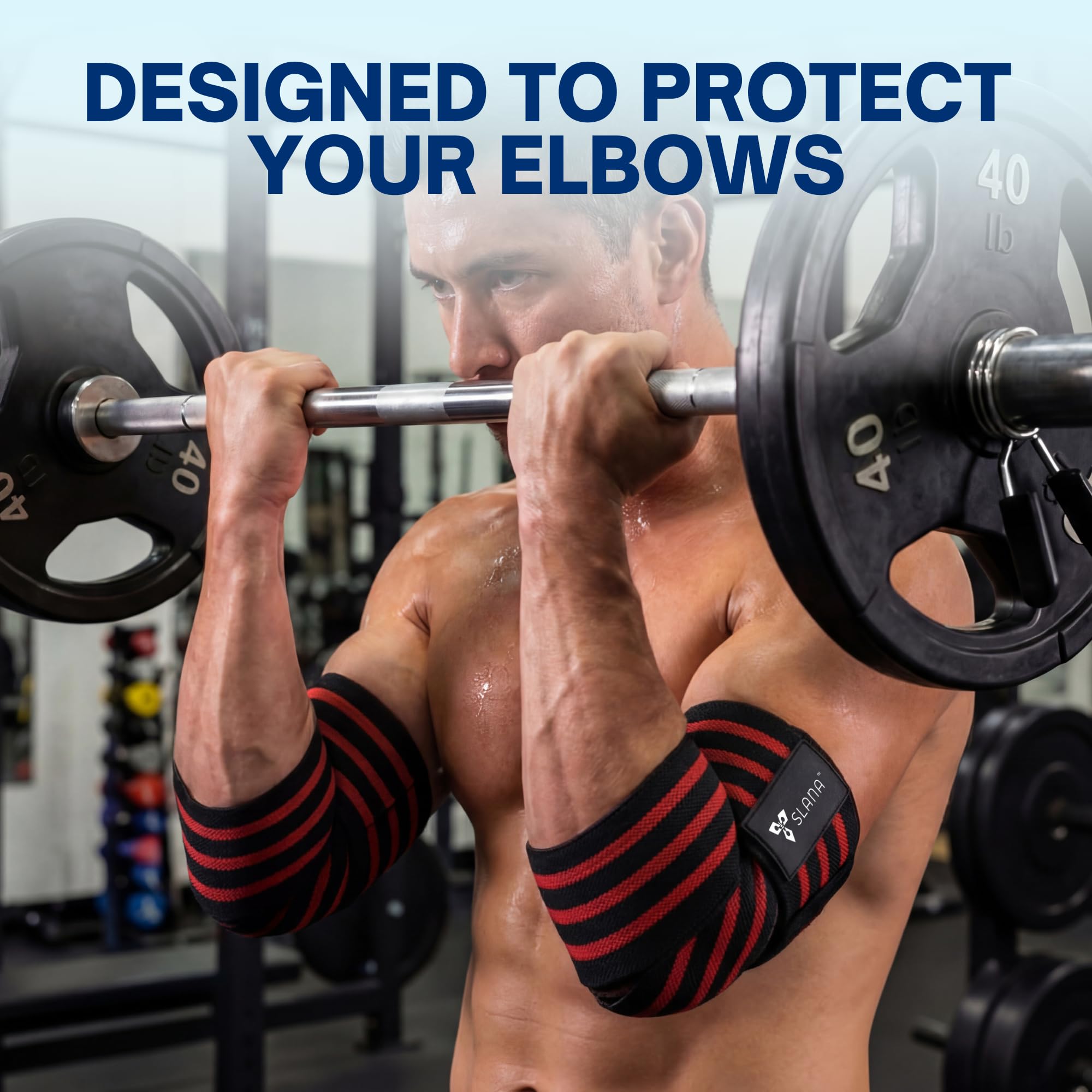 SLANA Elbow Wraps for Weightlifting – 40” Long Adjustable Compression - Elbow Sleeves Weightlifting Men with Hook-and-Loop Closure – Support for Heavy Pressing, Strength Training & Lifting Stability