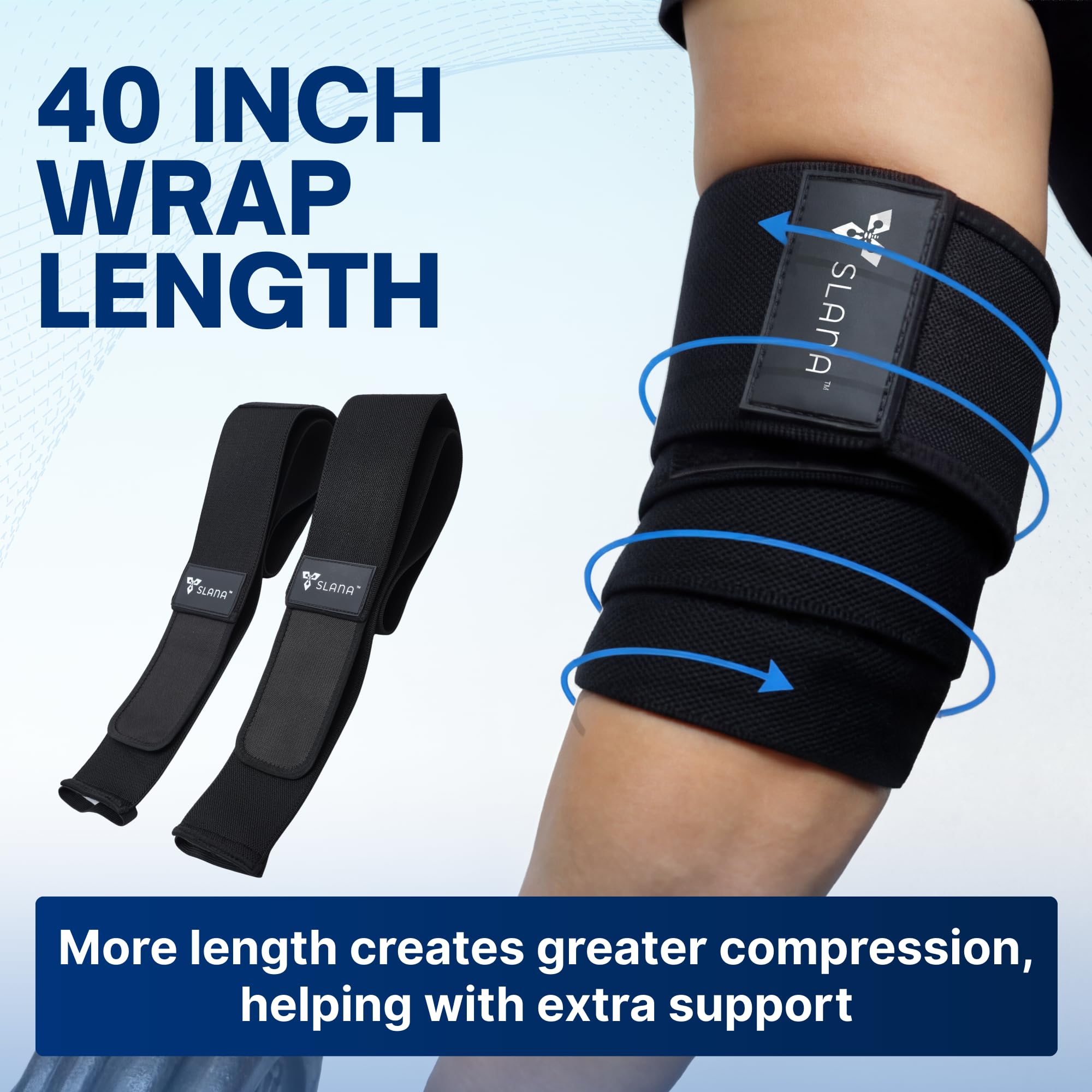 SLANA Elbow Wraps for Weightlifting – 40” Long Adjustable Compression - Elbow Sleeves Weightlifting Men with Hook-and-Loop Closure – Support for Heavy Pressing, Strength Training & Lifting Stability