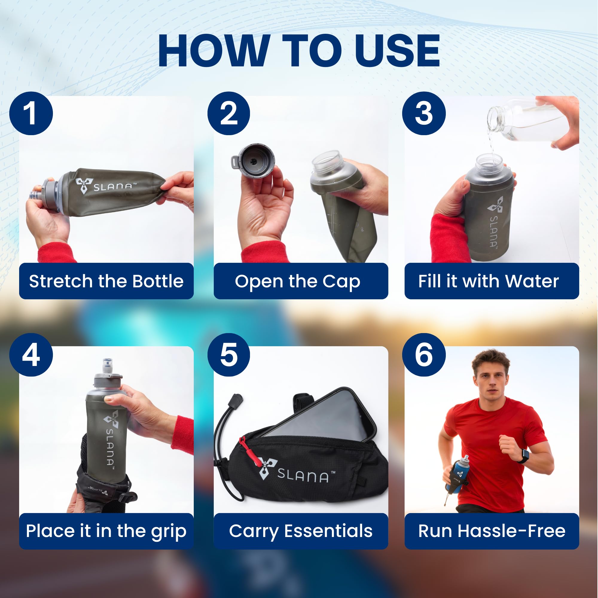 SLANA Handheld Running Water Bottle