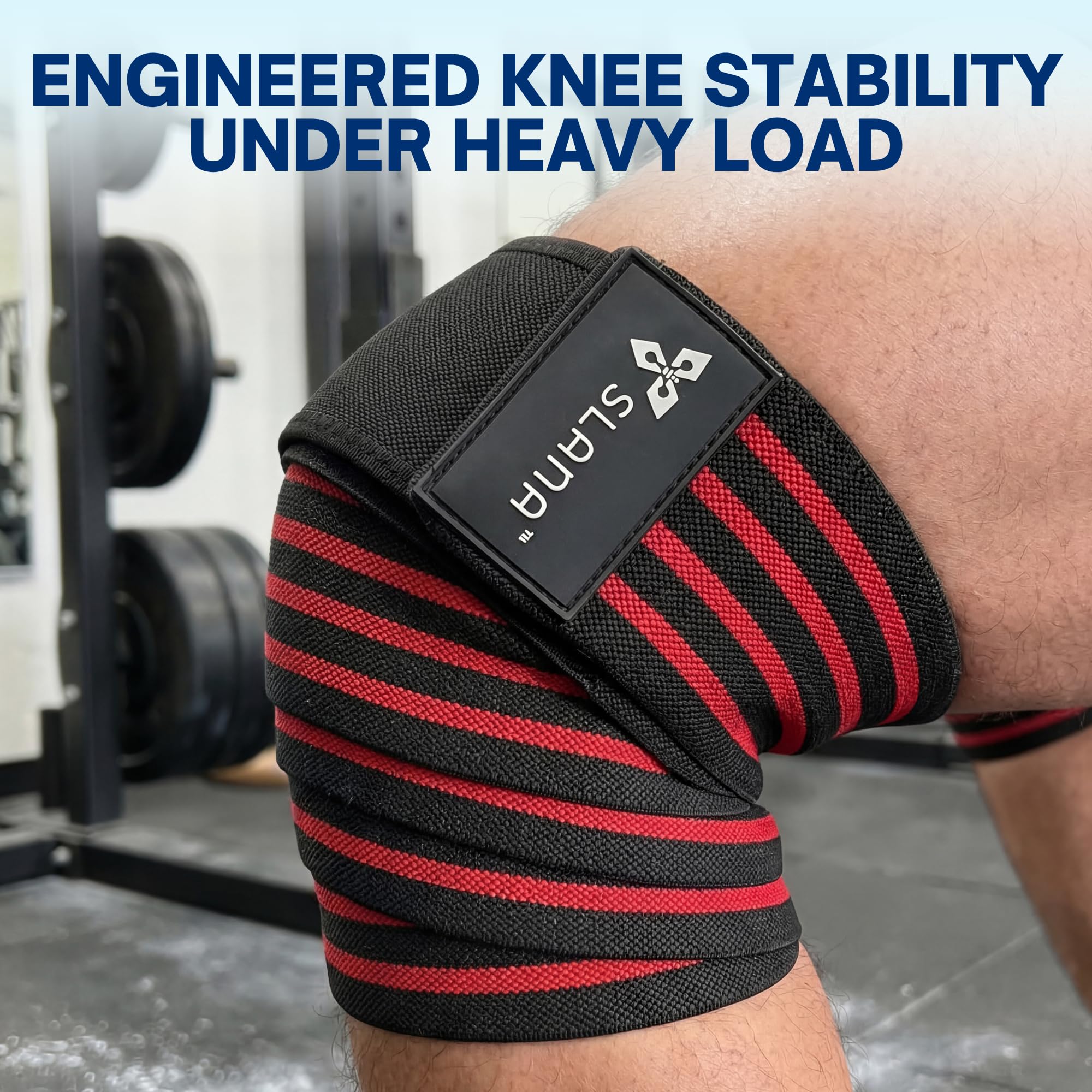 SLANA Knee Wraps for Weightlifting (72”) – Adjustable Compression Knee Wraps for Weightlifting, Knee Straps for Weightlifting with Secure Hook & Loop Closure – Powerlifting, Squats & Heavy Training