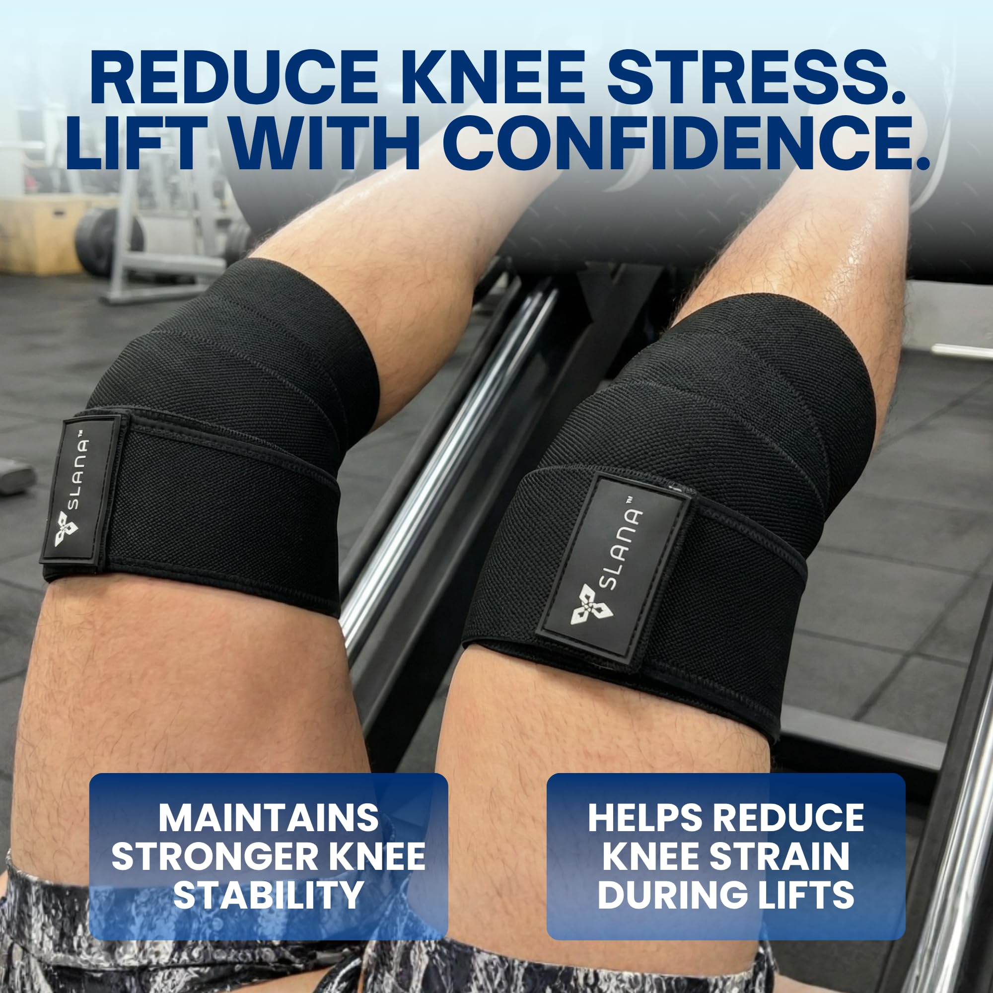 SLANA Knee Wraps for Weightlifting (72”) – Adjustable Compression Knee Wraps for Weightlifting, Knee Straps for Weightlifting with Secure Hook & Loop Closure – Powerlifting, Squats & Heavy Training