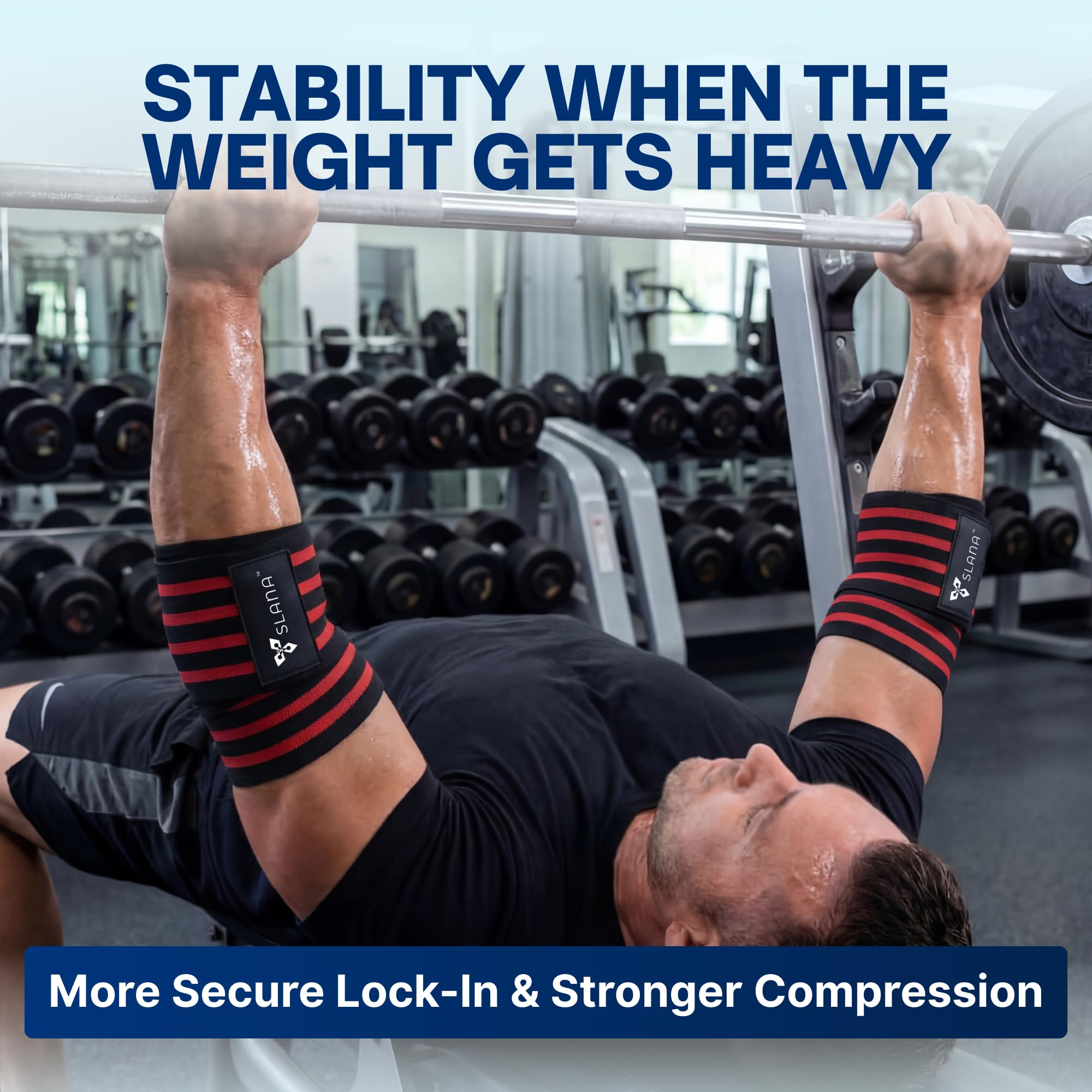 SLANA Elbow Wraps for Weightlifting – 40” Long Adjustable Compression - Elbow Sleeves Weightlifting Men with Hook-and-Loop Closure – Support for Heavy Pressing, Strength Training & Lifting Stability