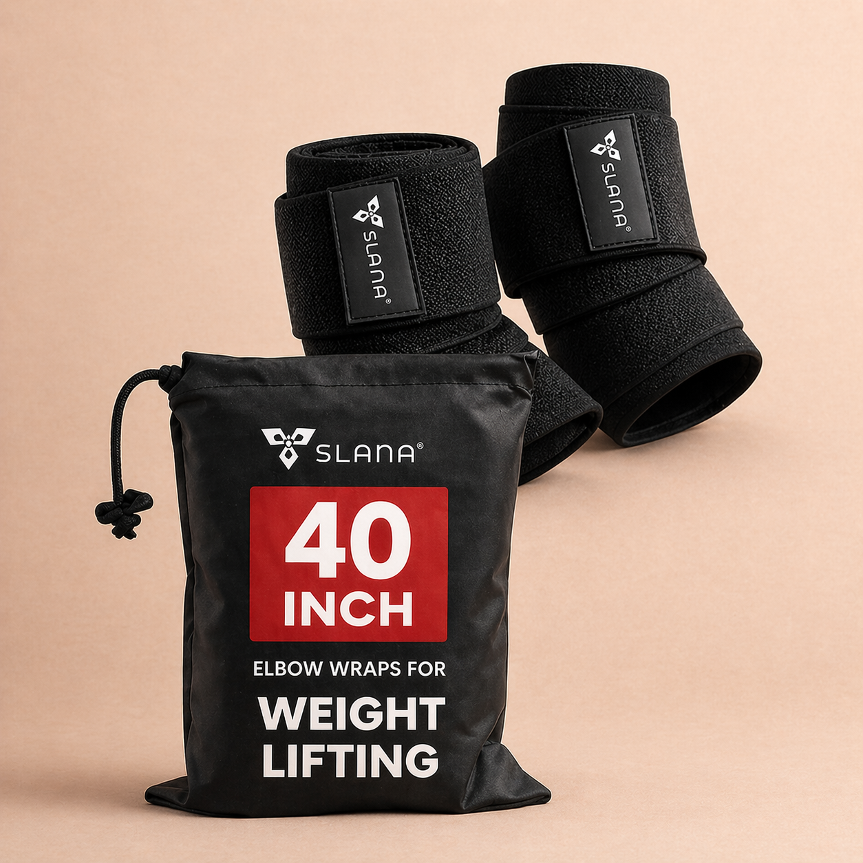 SLANA Elbow Wraps for Weightlifting – 40” Long Adjustable Compression - Elbow Sleeves Weightlifting Men with Hook-and-Loop Closure – Support for Heavy Pressing, Strength Training & Lifting Stability